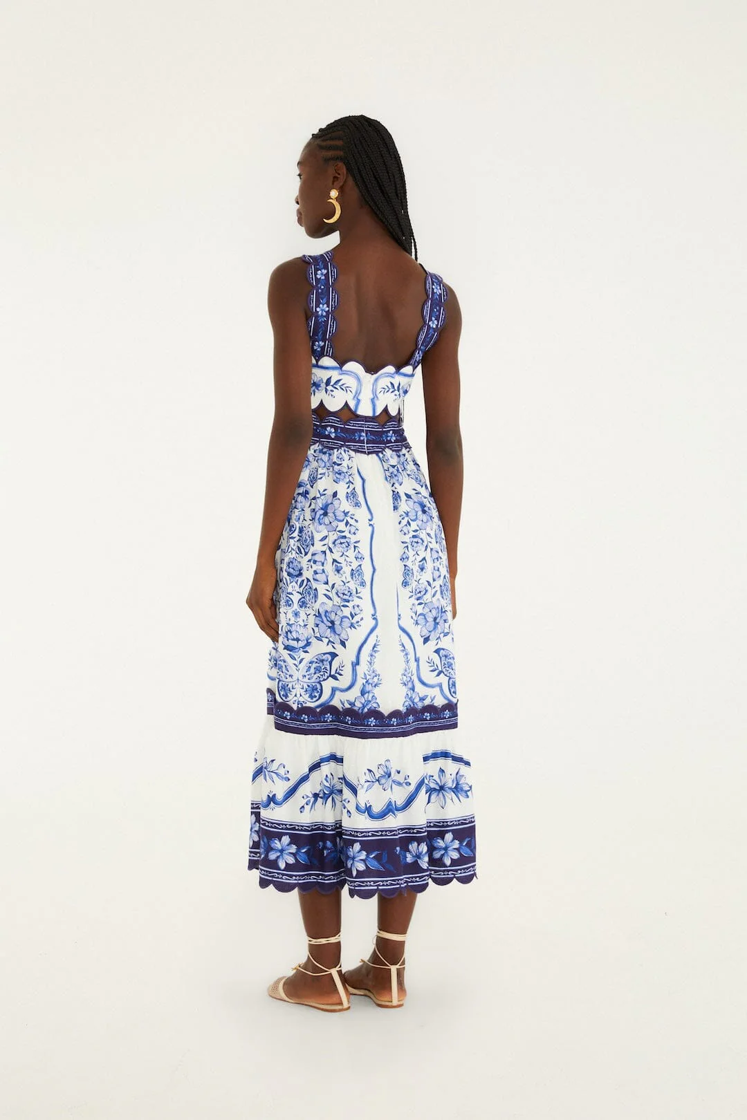 Off-White Porcelain Garden Cut-Out Lenzing Ecovero Euroflax Midi Dress - Image 3