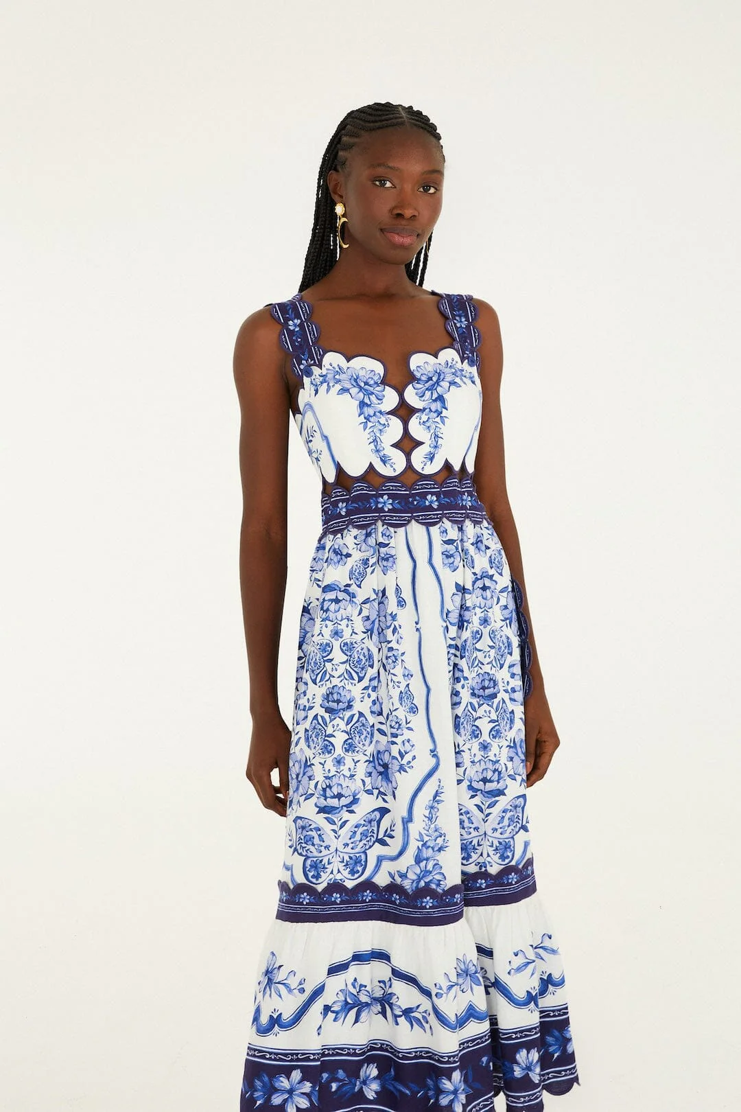 Off-White Porcelain Garden Cut-Out Lenzing Ecovero Euroflax Midi Dress - Image 4