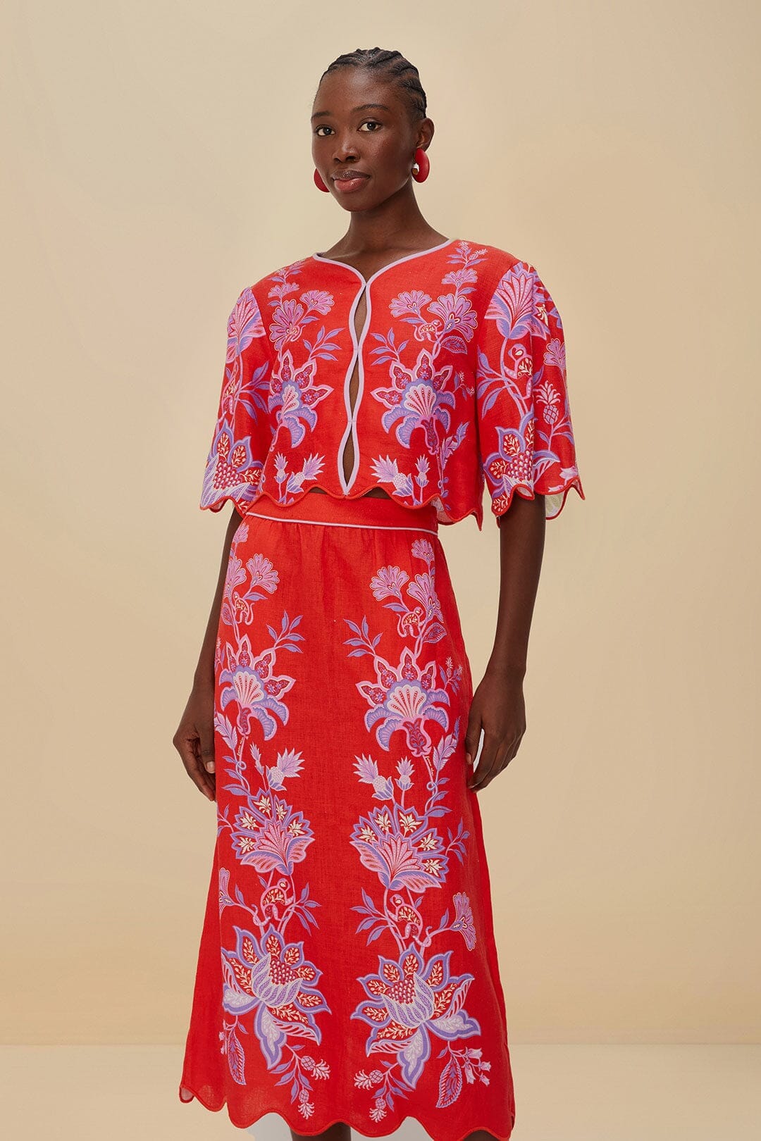 Red Porcelain Garden Euroflax™ Premium Linen Midi Skirt - Image 2