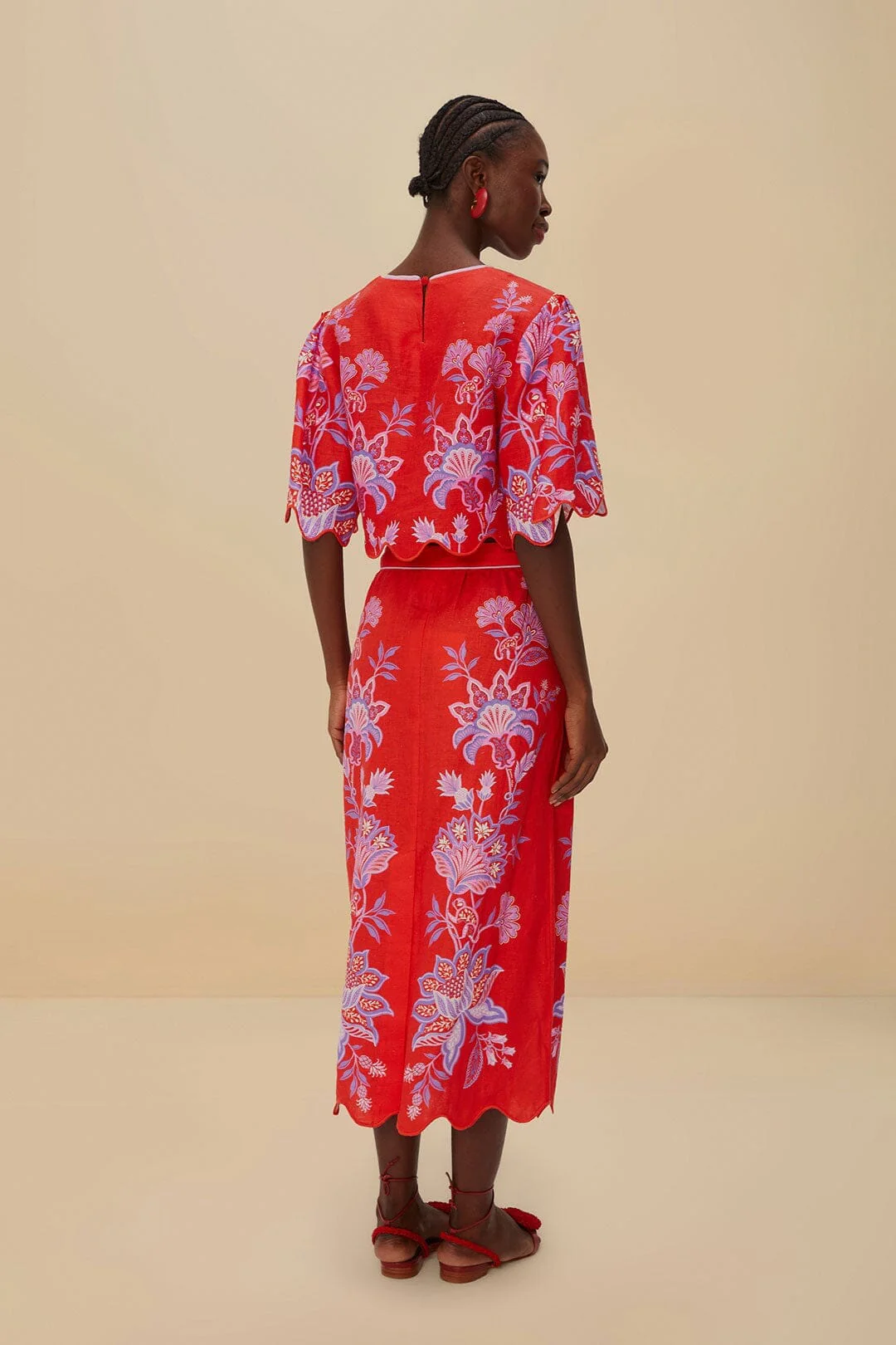Red Porcelain Garden Euroflax™ Premium Linen Midi Skirt - Image 4