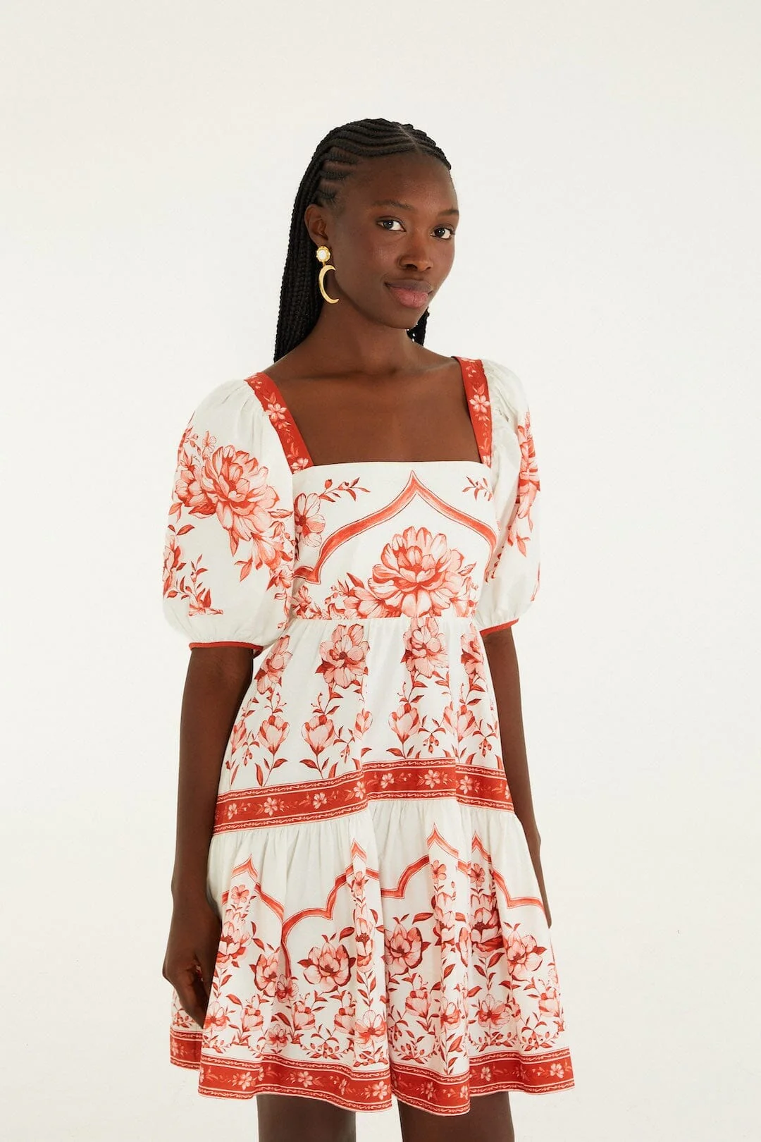 Red Porcelain Garden Organic Cotton Mini Dress