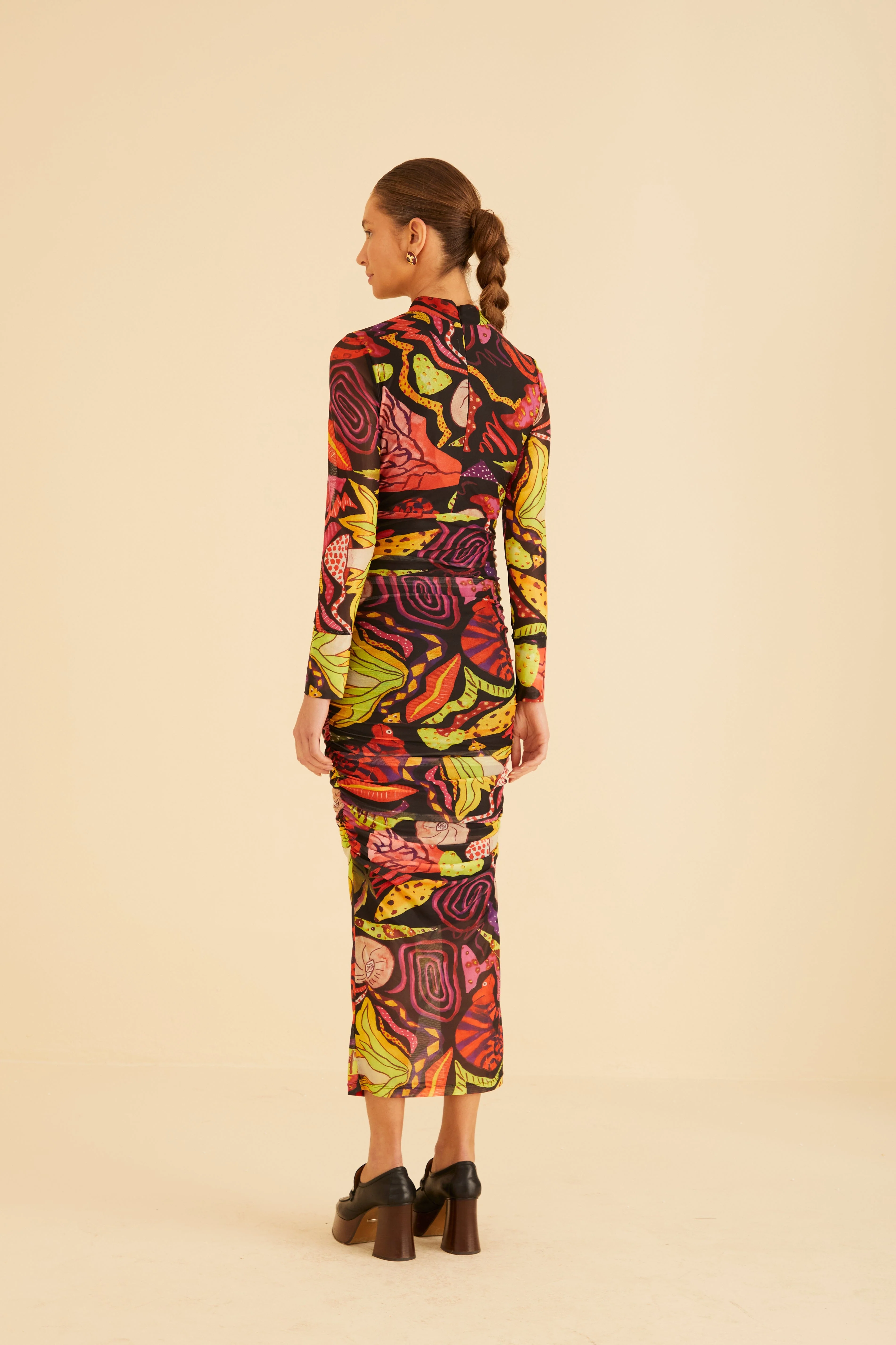 Black Psychedelic Garden Tulle Midi Dress - Image 3