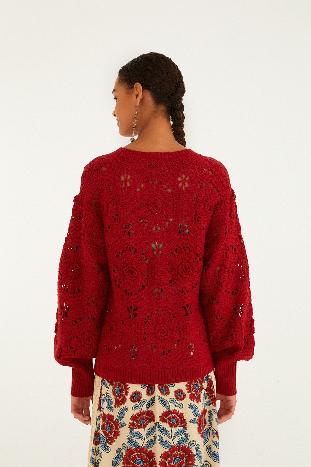 Red Crochet Flower Knit Cardigan - Image 4