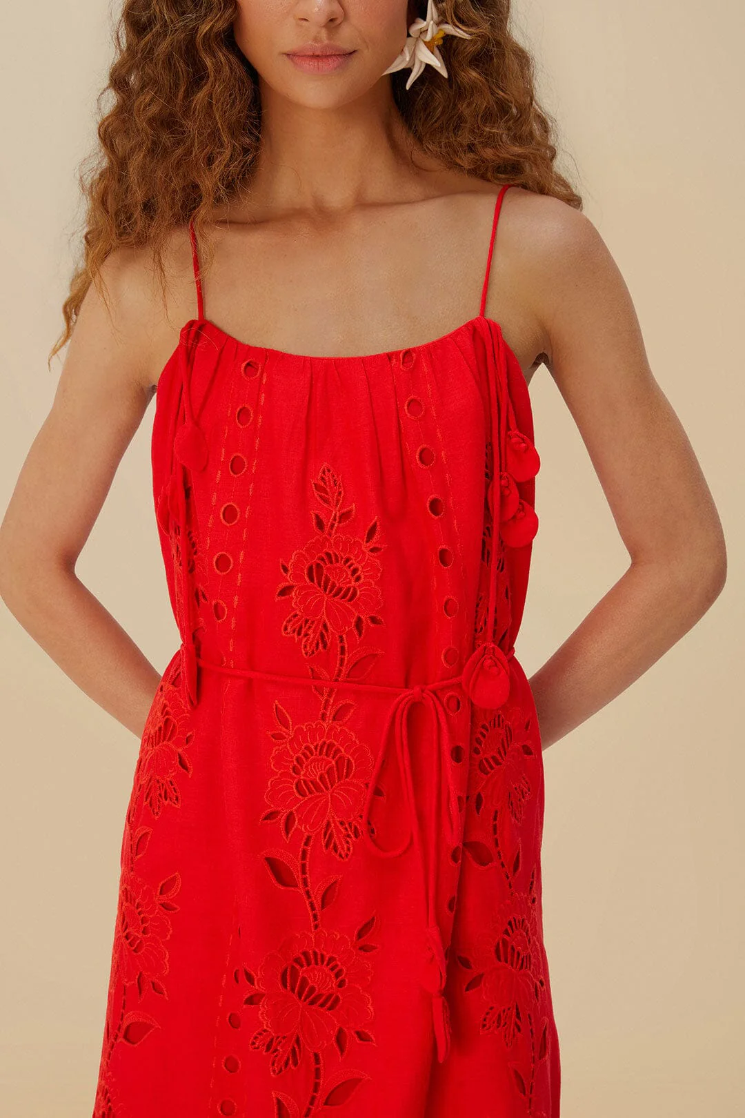 Red Flowers Richelieu LENZINGâ„¢ ECOVEROâ„¢ Euroflaxâ„¢ Maxi Dress - Image 2
