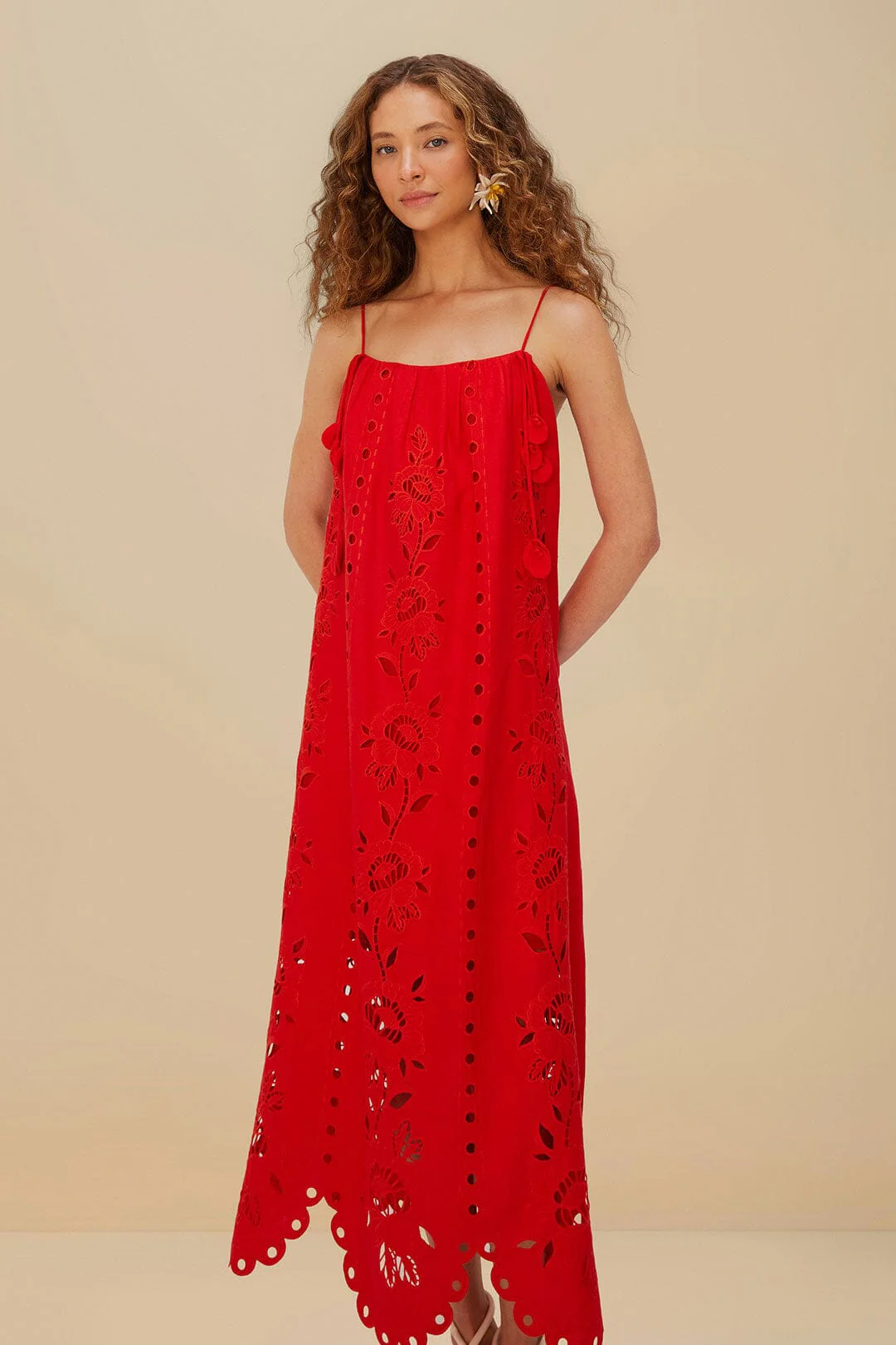 Red Flowers Richelieu LENZINGâ„¢ ECOVEROâ„¢ Euroflaxâ„¢ Maxi Dress - Image 3