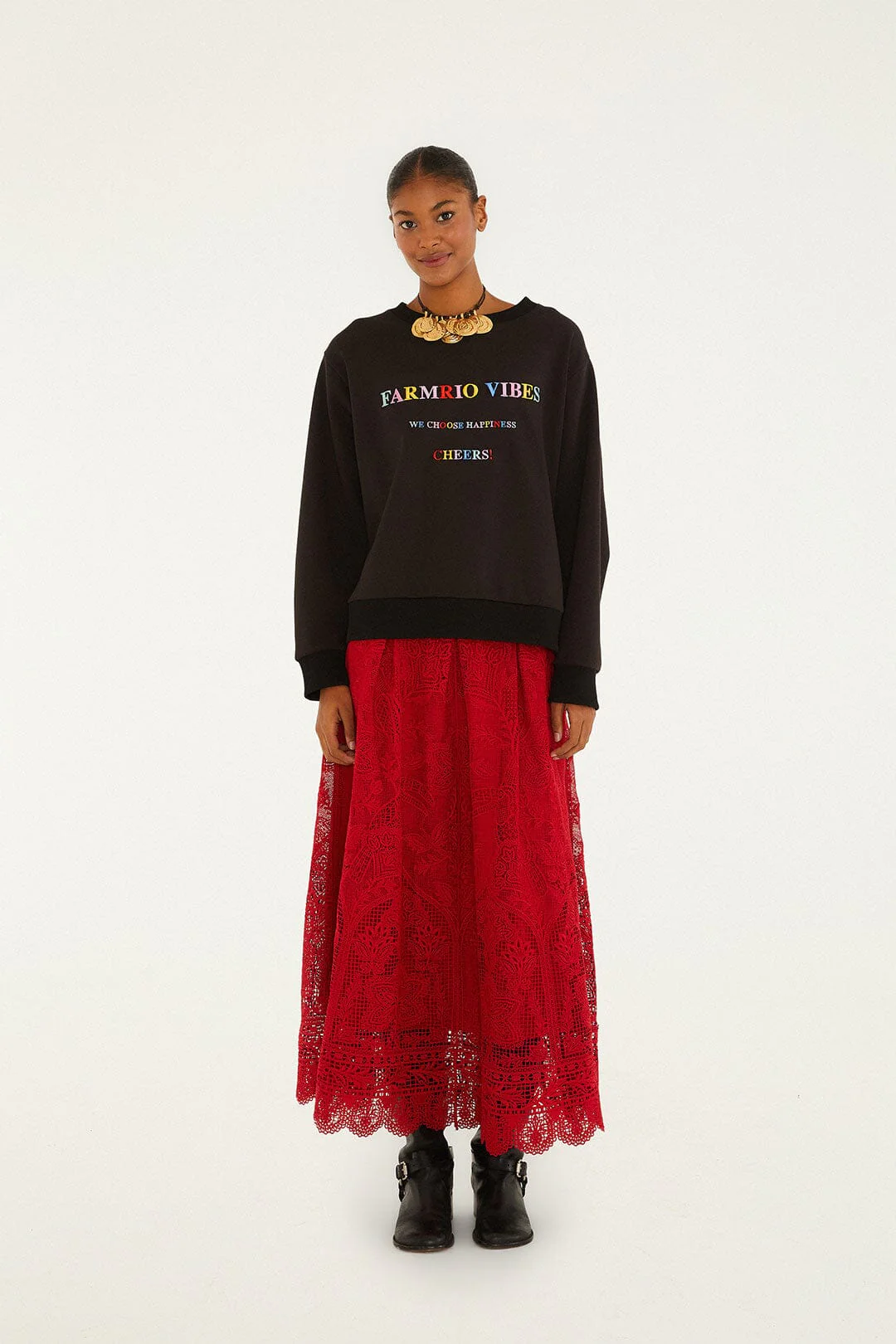 Red Guipure Boho Garden Skirt