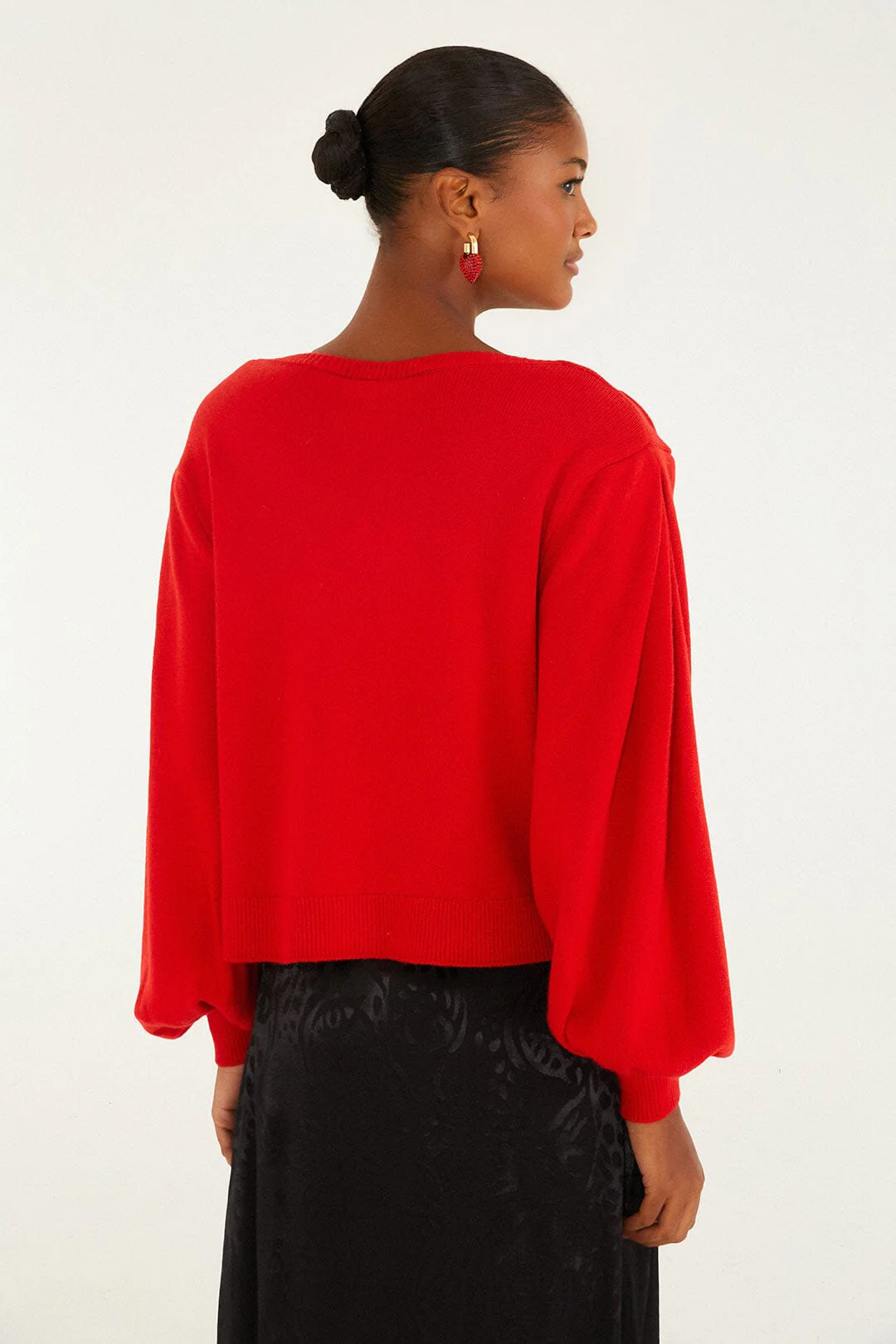Red 3d Heartful Puff Sleeve Knit Cardigan - Image 4