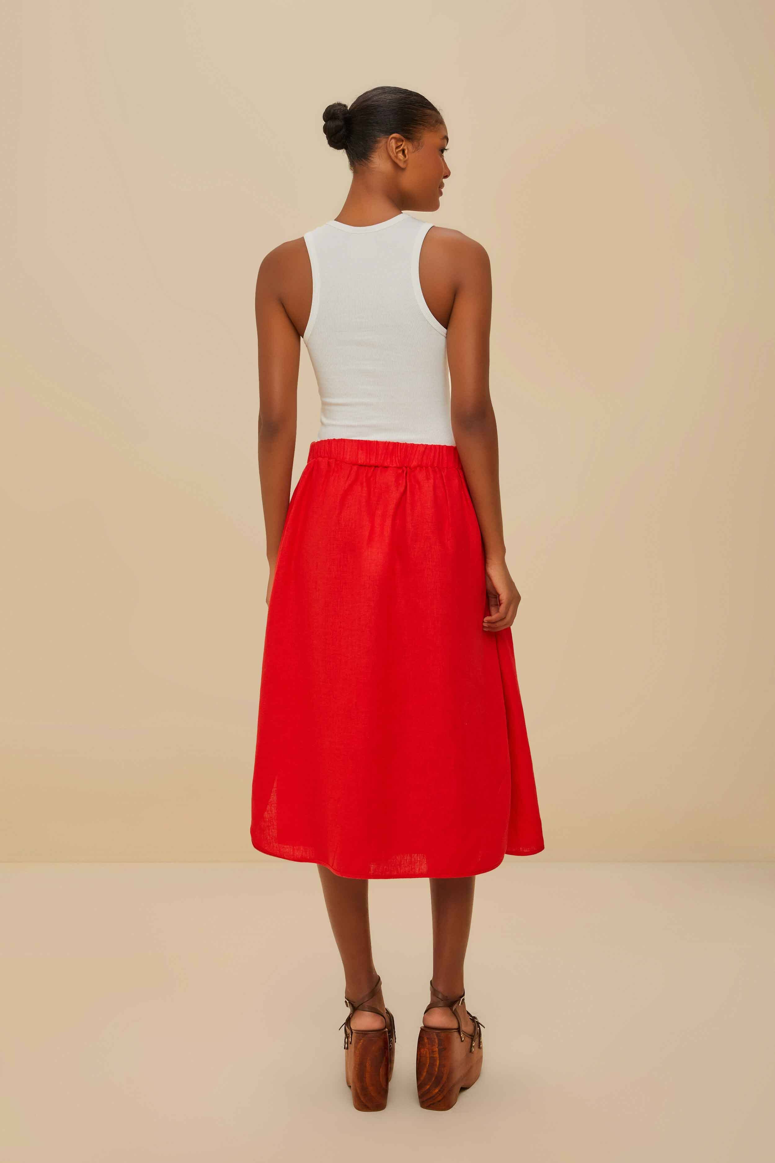 Red Mixed Buttons Euroflax™ Premium Linen Midi Skirt - Image 3