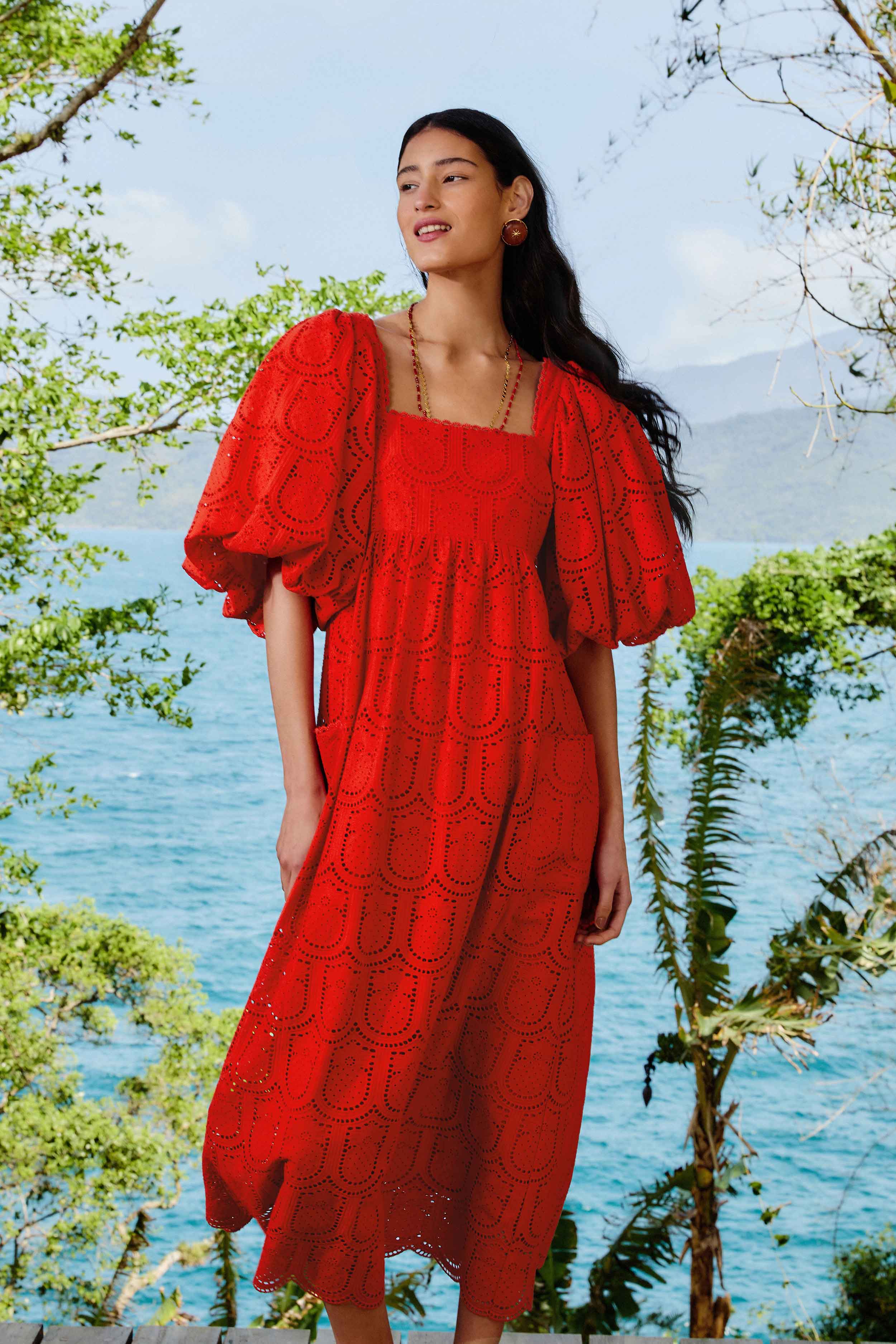 Red Pineapple Eyelet Maxi Dress - Image 3
