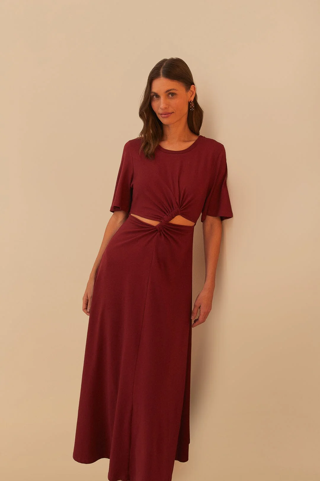 Red Short Sleeve Cut-Out Midi Dress - Image 2