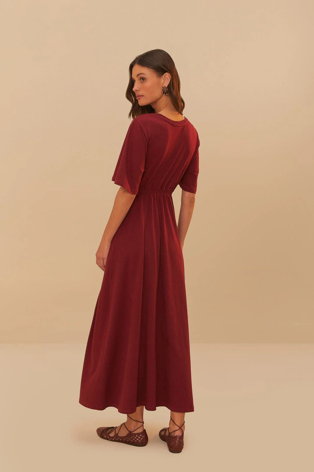 Red Short Sleeve Cut-Out Midi Dress - Image 3