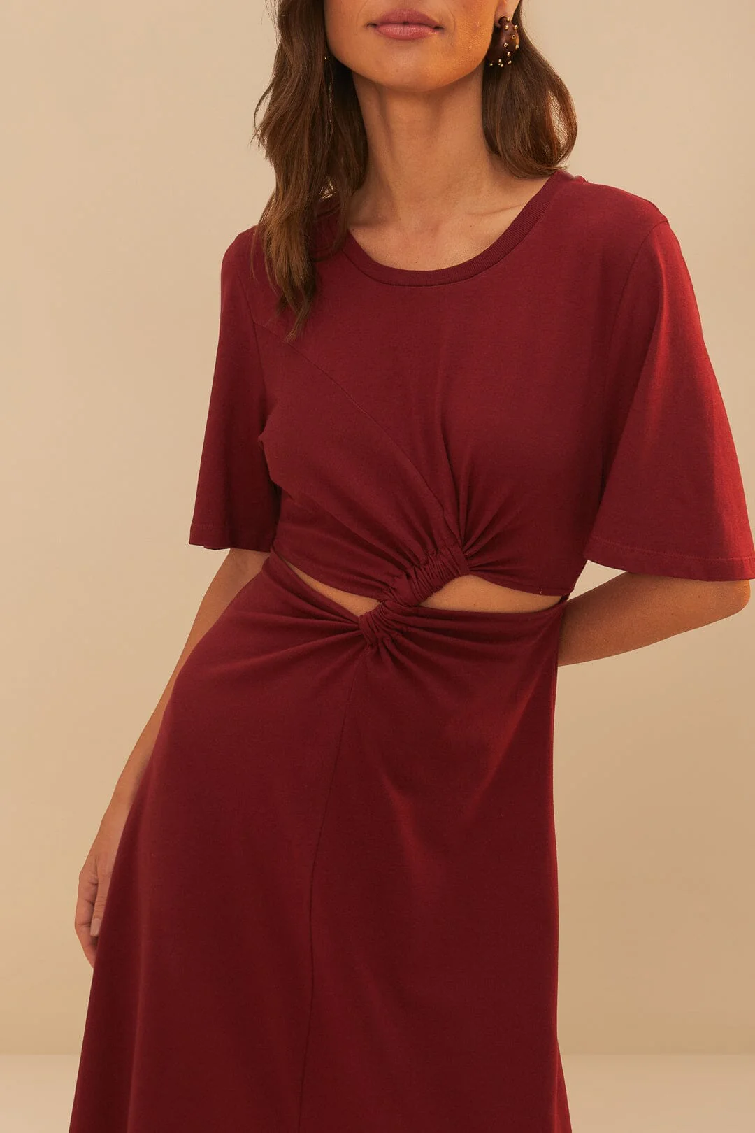 Red Short Sleeve Cut-Out Midi Dress - Image 4
