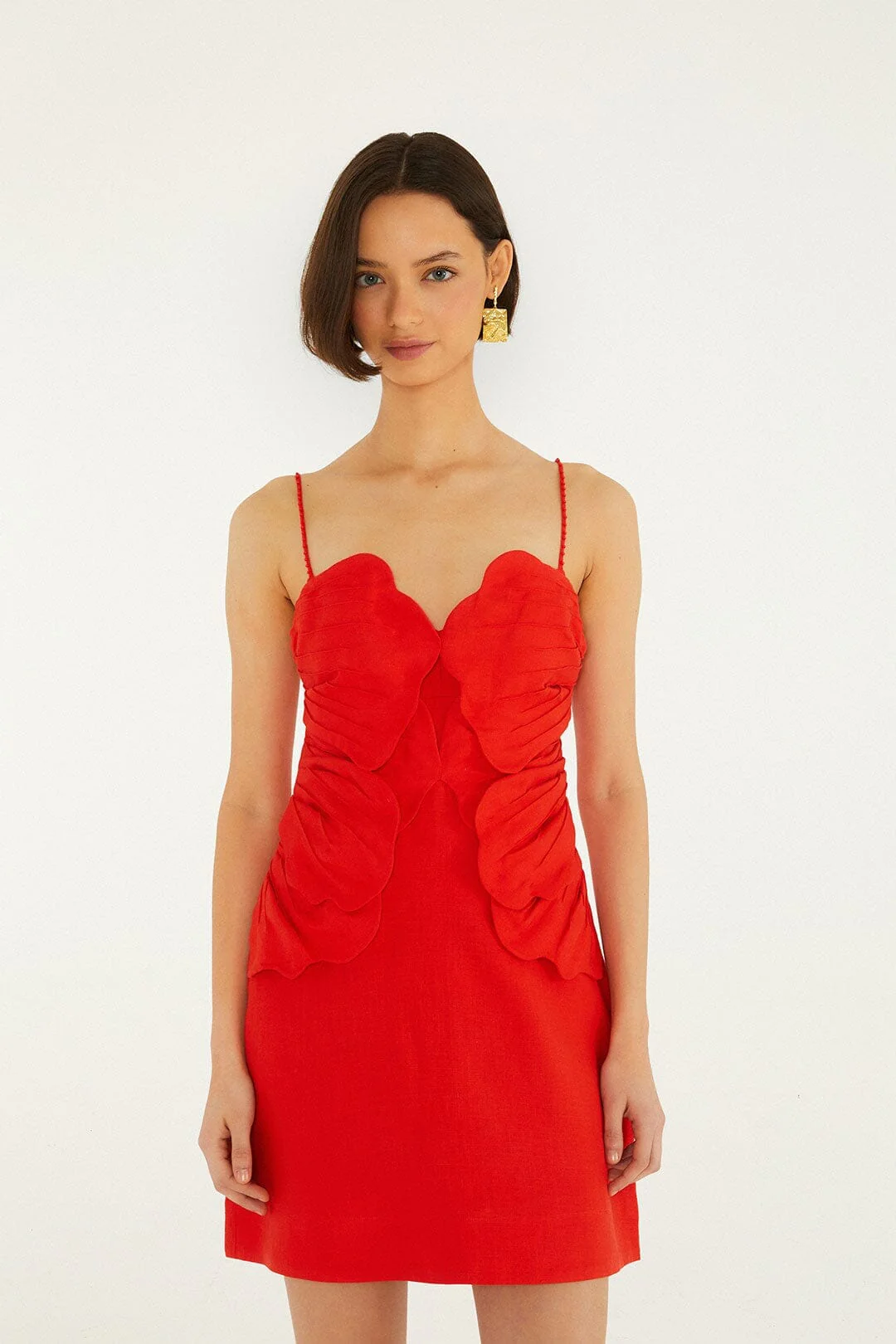 Red 3d Flower Euroflax Premium Linen Mini Dress