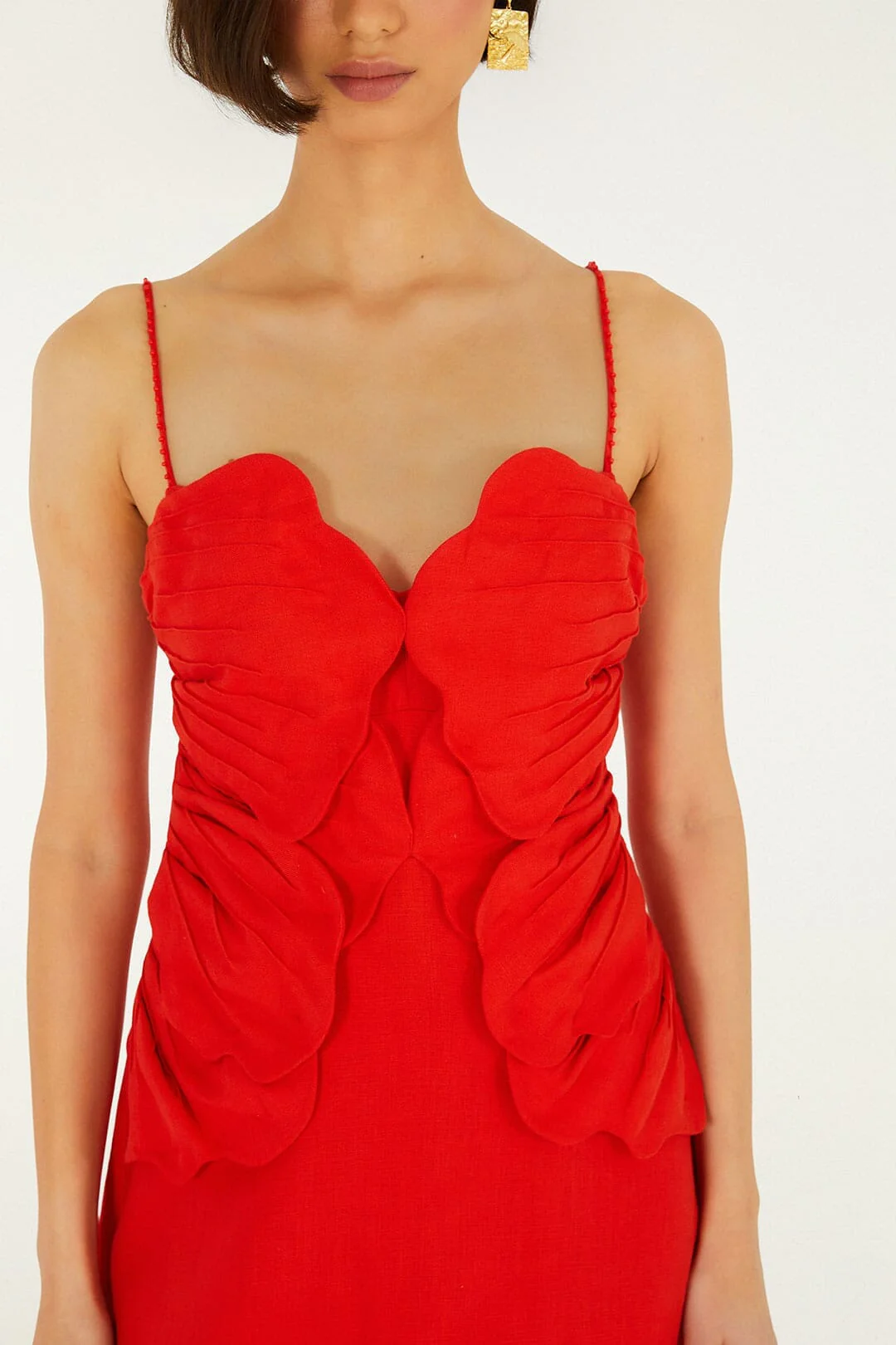 Red 3d Flower Euroflax Premium Linen Mini Dress - Image 2