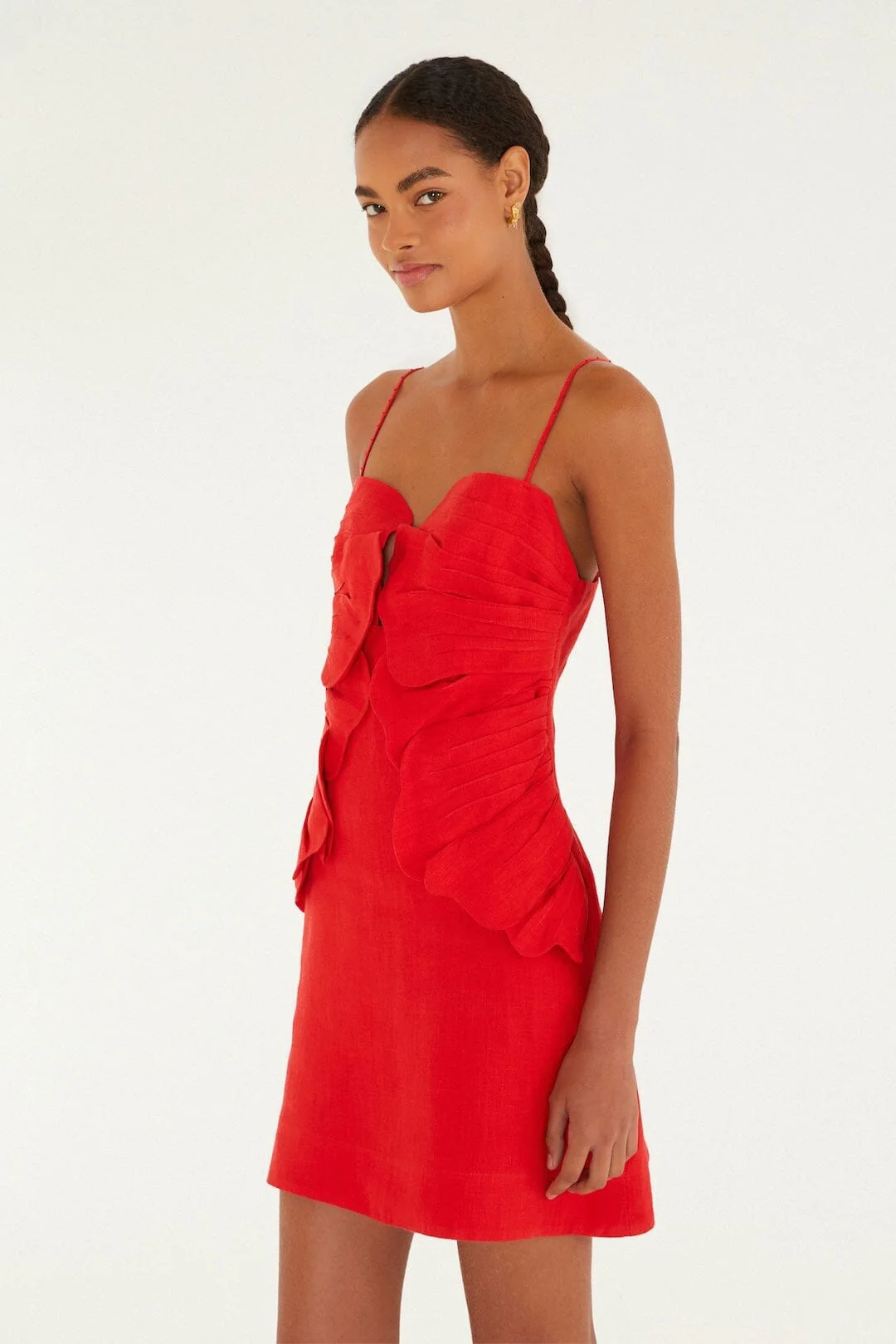 Red 3d Flower Euroflax Premium Linen Mini Dress - Image 4