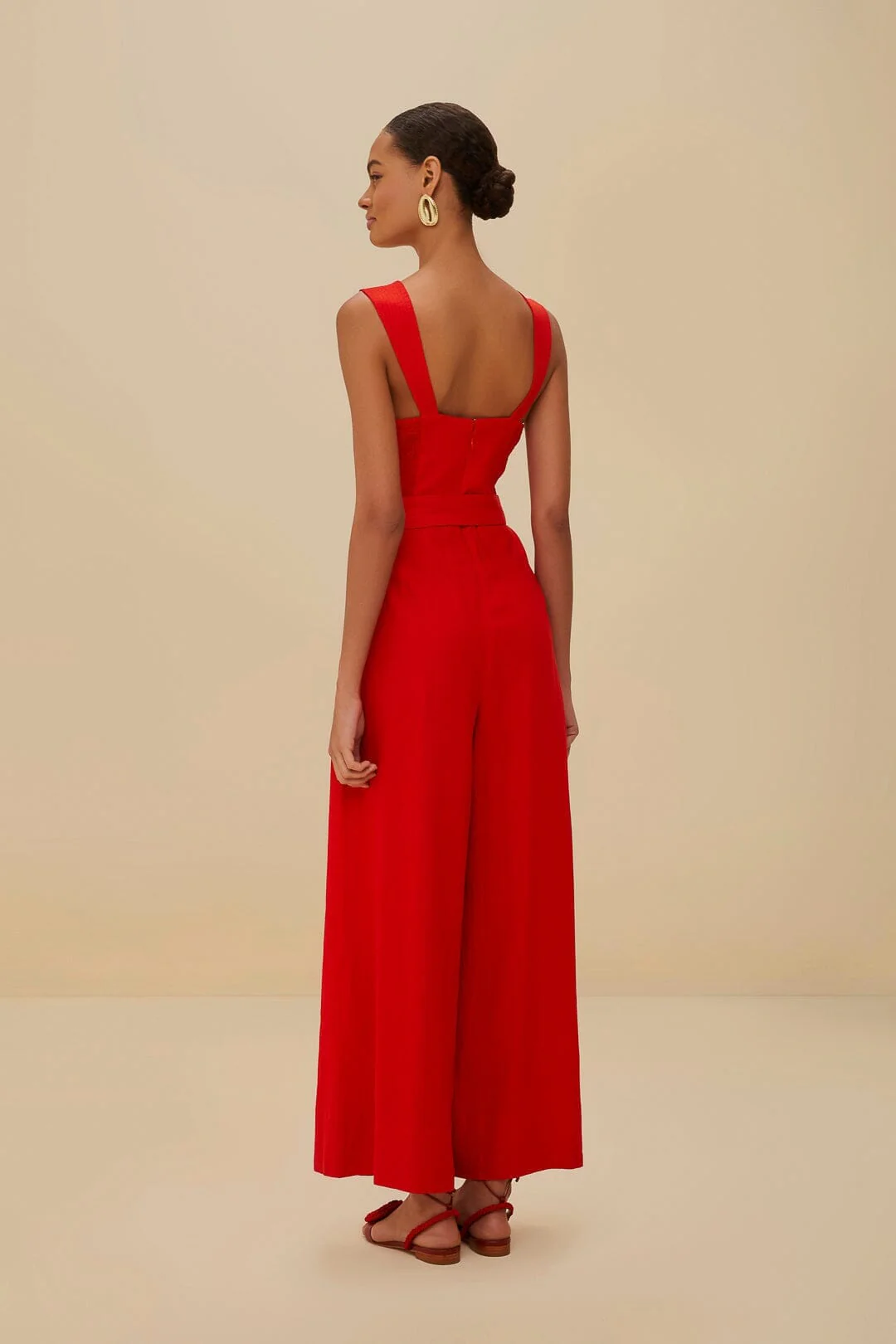 Red Sleeveless LENZING™ ECOVERO™ Euroflax™ Maxi Jumpsuit - Image 3