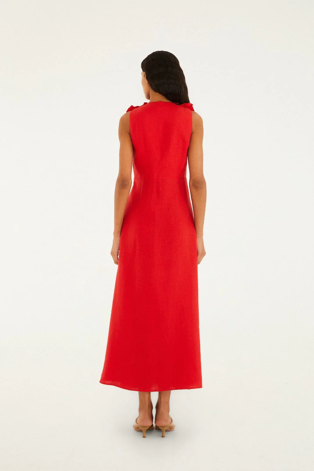 Red 3d Flower Euroflax Premium Linen Maxi Dress - Image 4