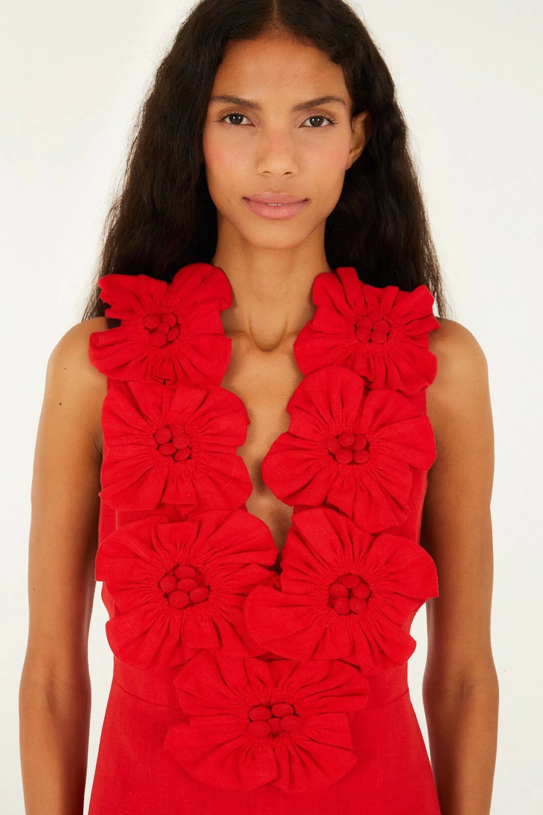 Red 3d Flower Euroflax Premium Linen Maxi Dress - Image 5