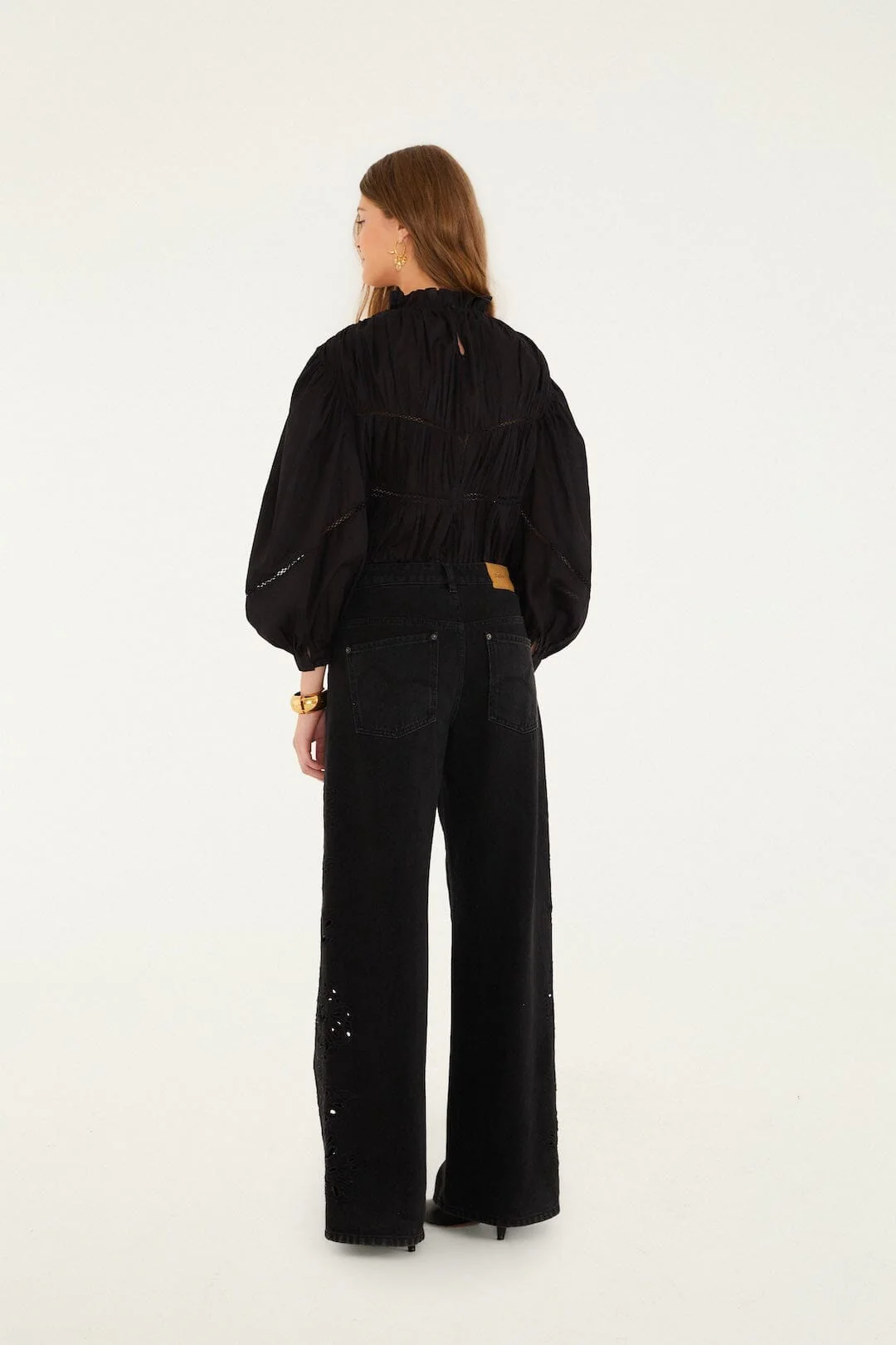 Black Cut-Out Richelieu Denim Pants - Image 3