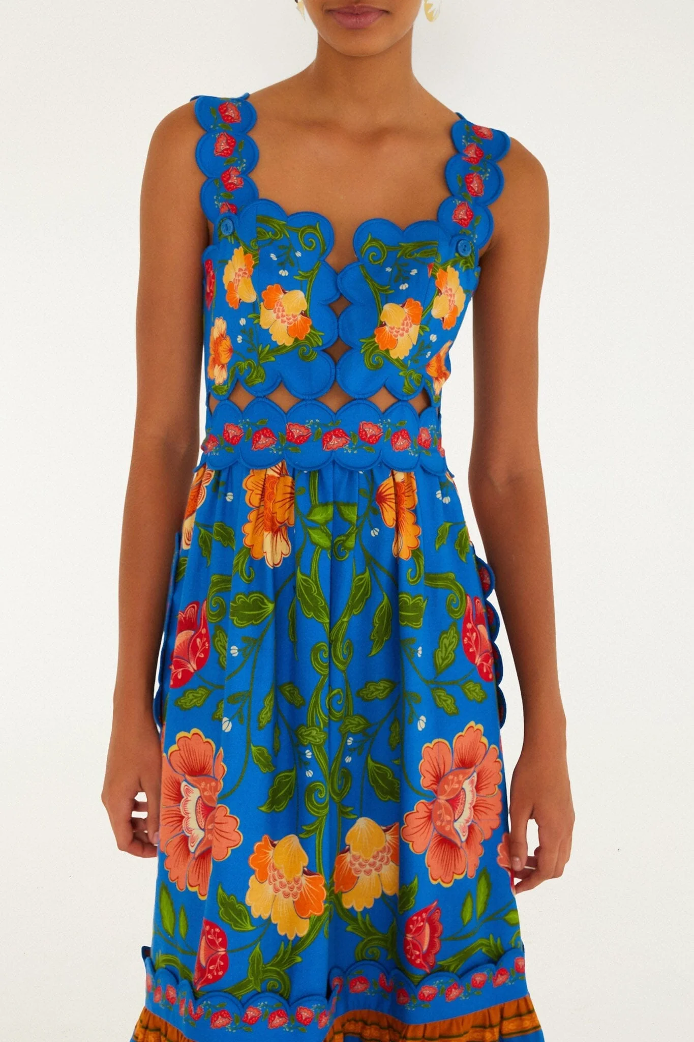 Bright Blue Rococo Flowers Lenzing Ecovero Euroflax Midi Dress - Image 2