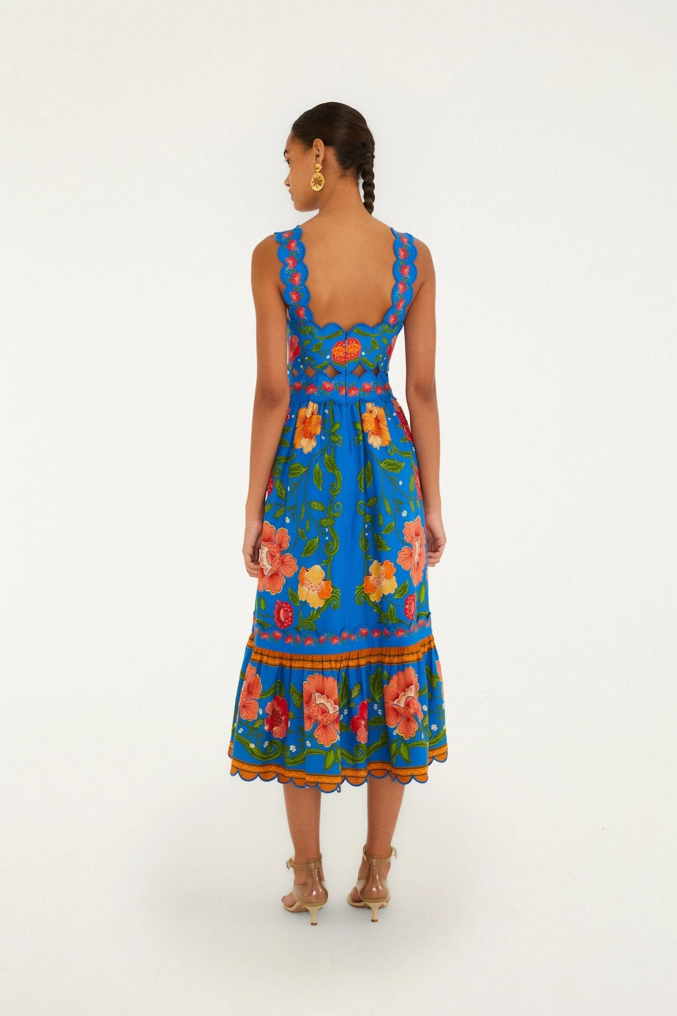 Bright Blue Rococo Flowers Lenzing Ecovero Euroflax Midi Dress - Image 3