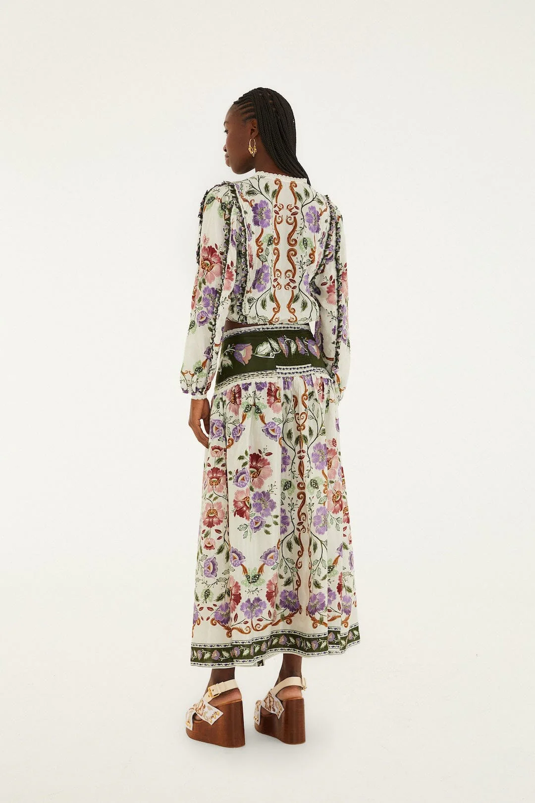 Cream Rococo Flowers Lace Buttoned Midi Skirt - Image 3
