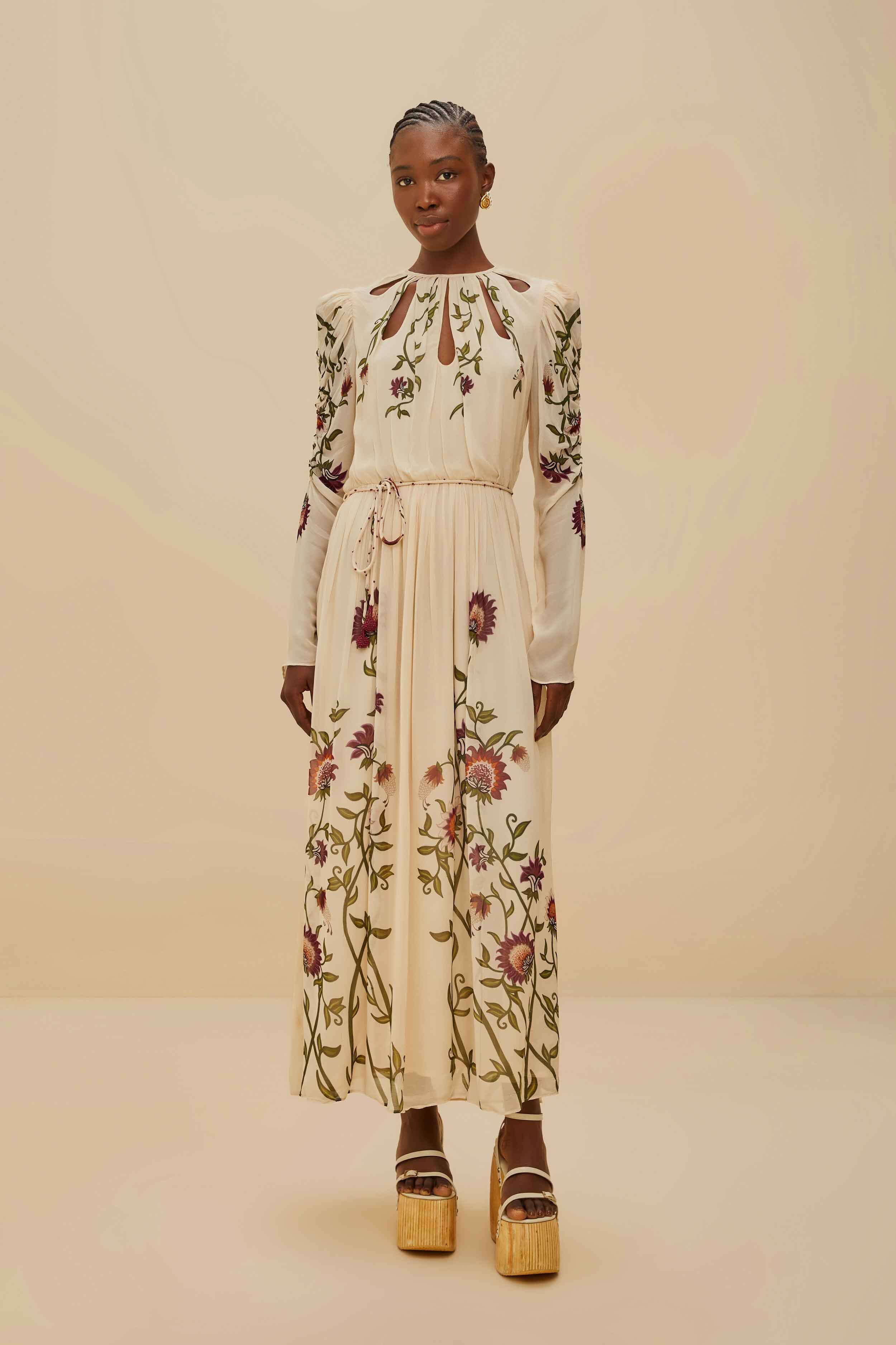 Multicolor Romantic Nature Long Sleeve Maxi Dress