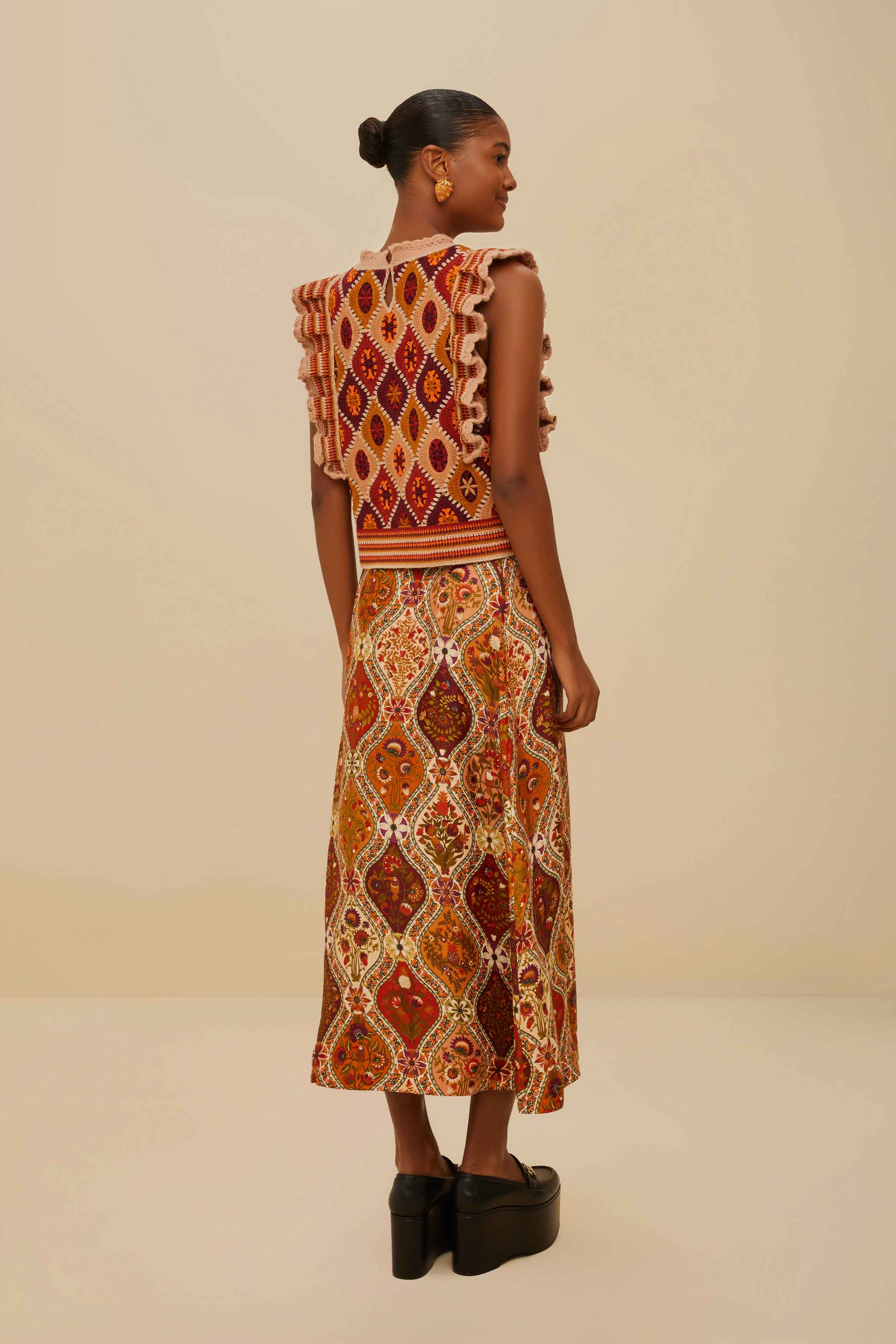Multicolor Romantic Nature LENZING™ ECOVERO™ Viscose Midi Skirt - Image 3