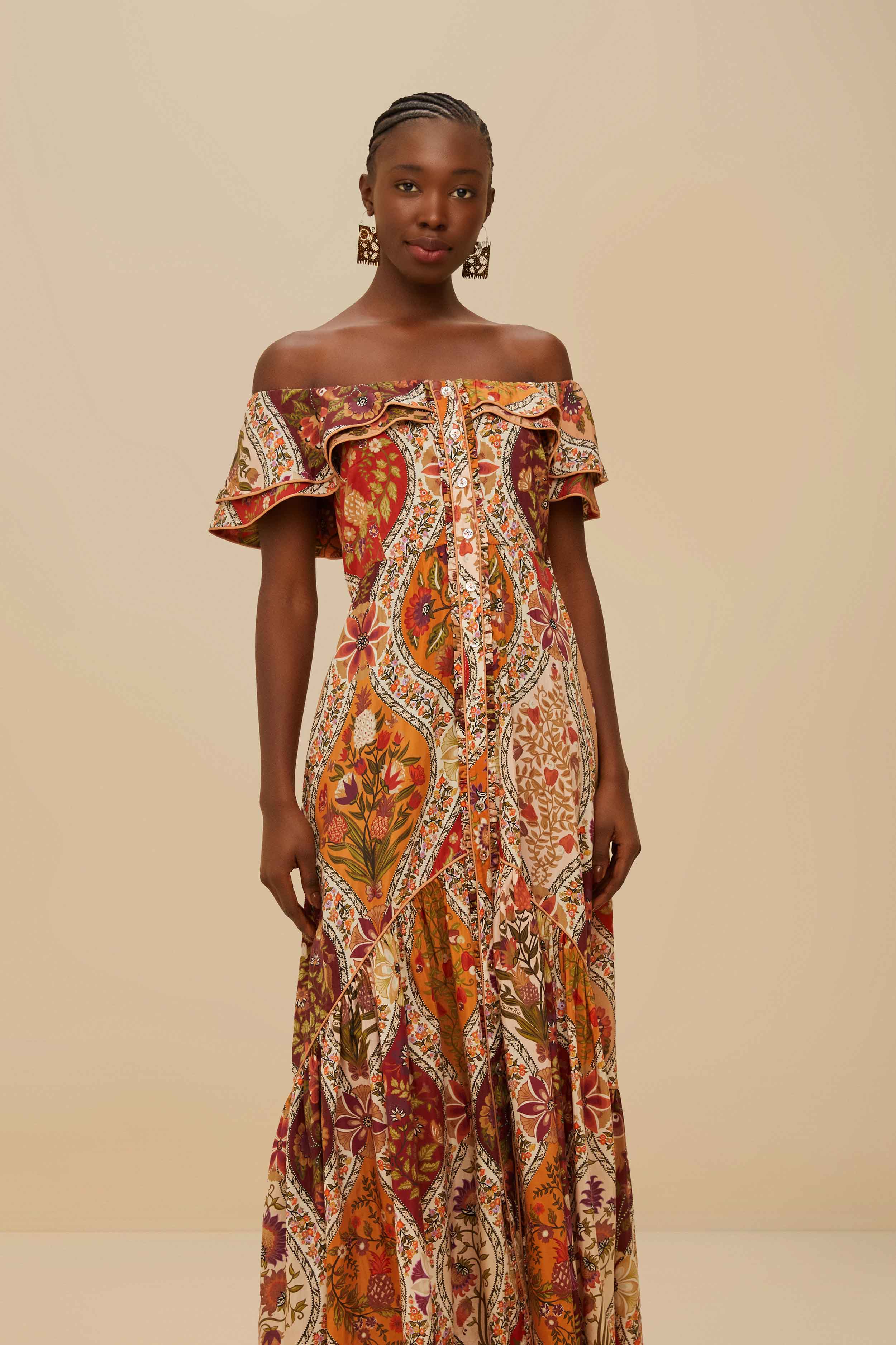 Multicolor Romantic Nature Off-Shoulder Maxi Dress - Image 2