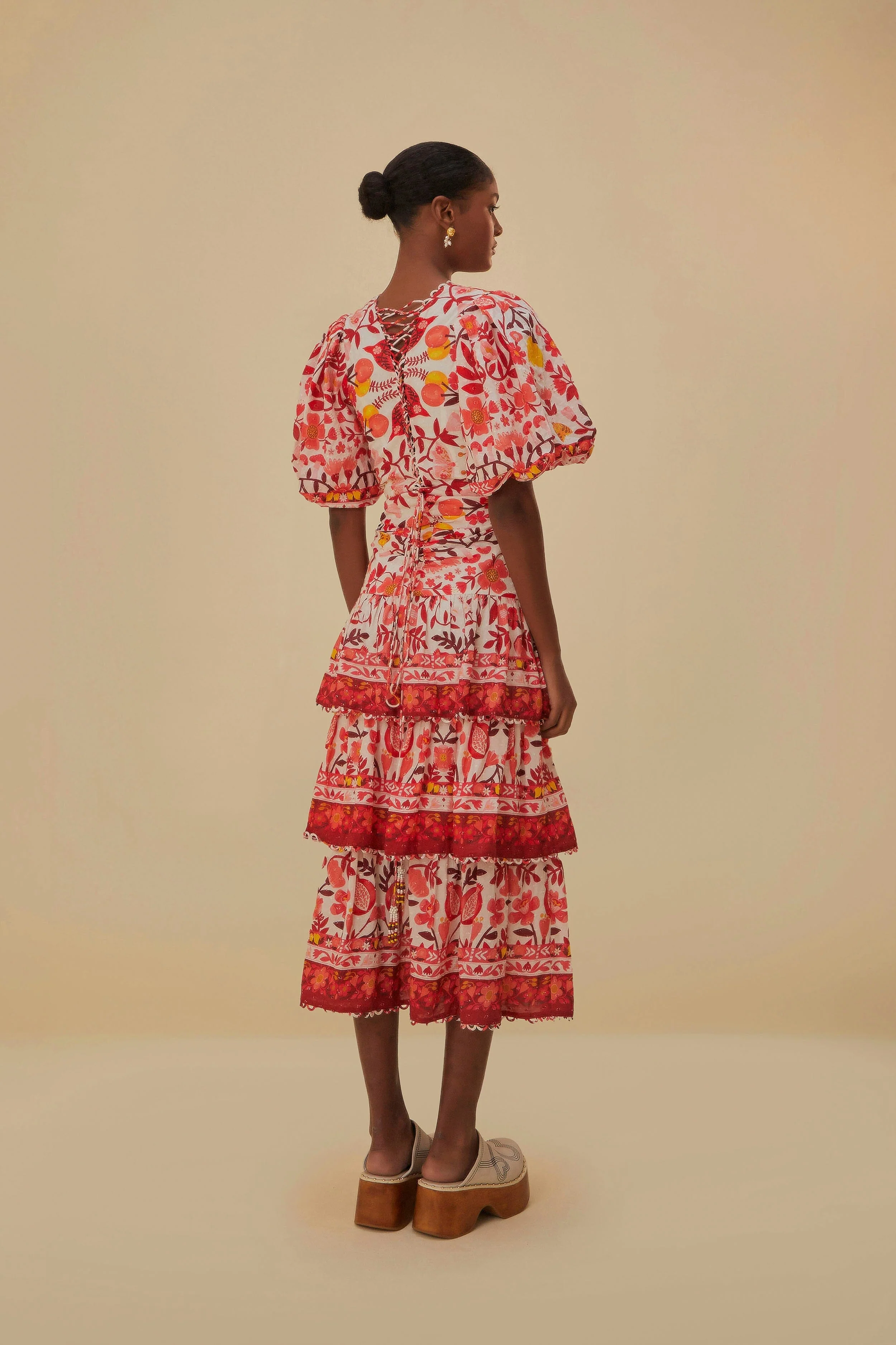 Off-White Romantic Orchard Short Sleeve Midi Dress - Image 3