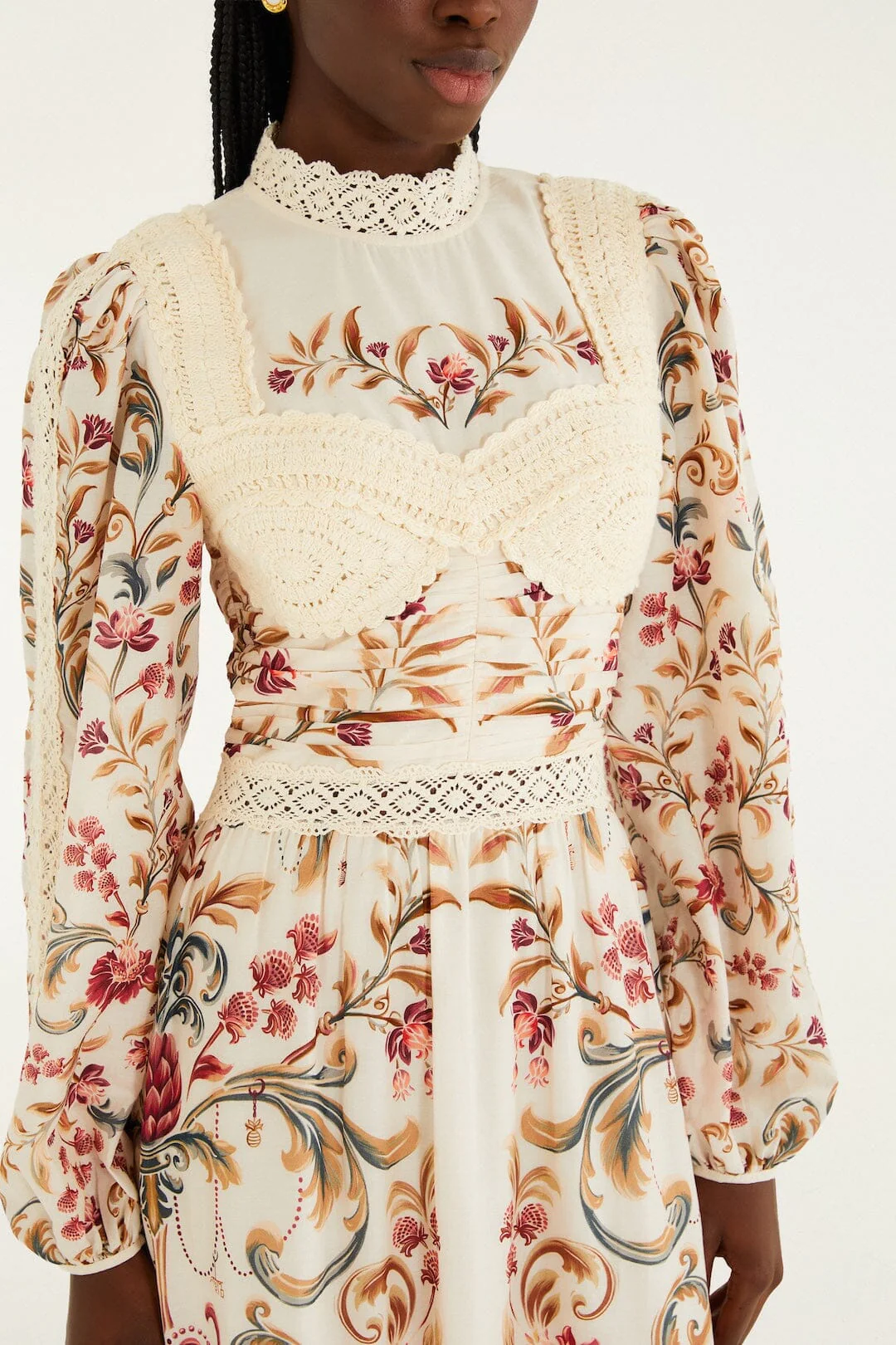 Cream Royal Garden Long Sleeve Crochet Midi Dress - Image 2