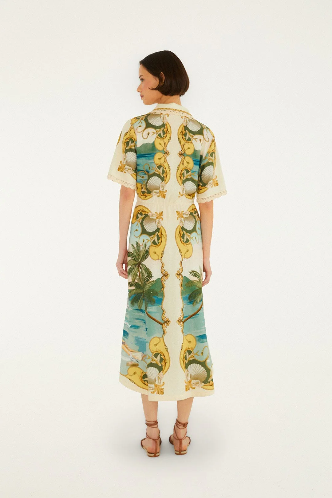 Off-White Royal Sea Collared Lenzing Ecovero Euroflax Midi Dress - Image 3