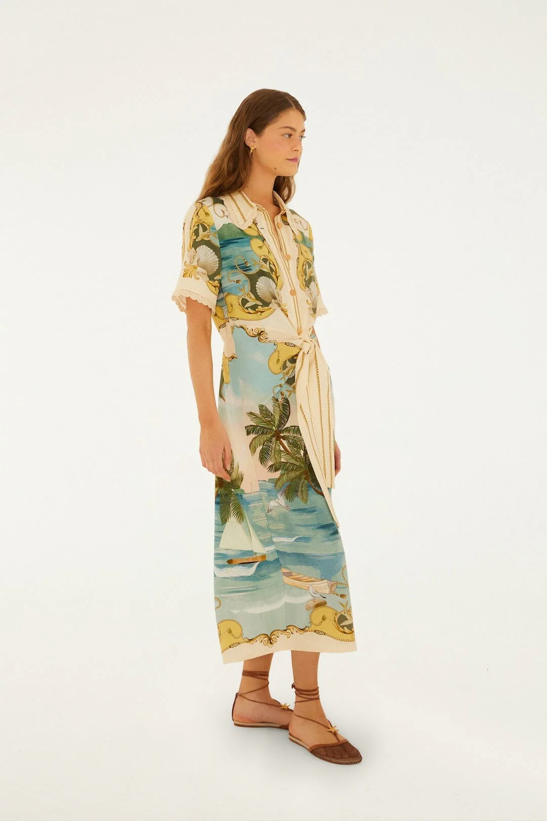 Off-White Royal Sea Collared Lenzing Ecovero Euroflax Midi Dress - Image 4