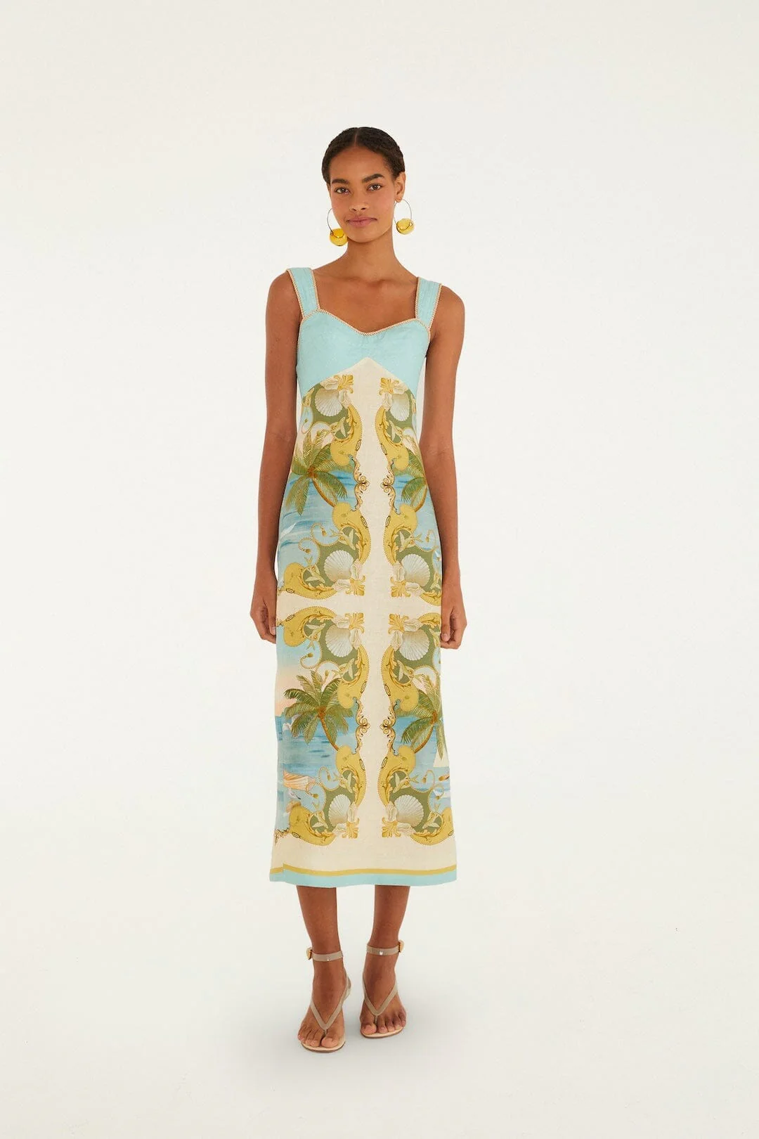 Multicolor Royal Sea Euroflax Premium Linen Maxi Dress
