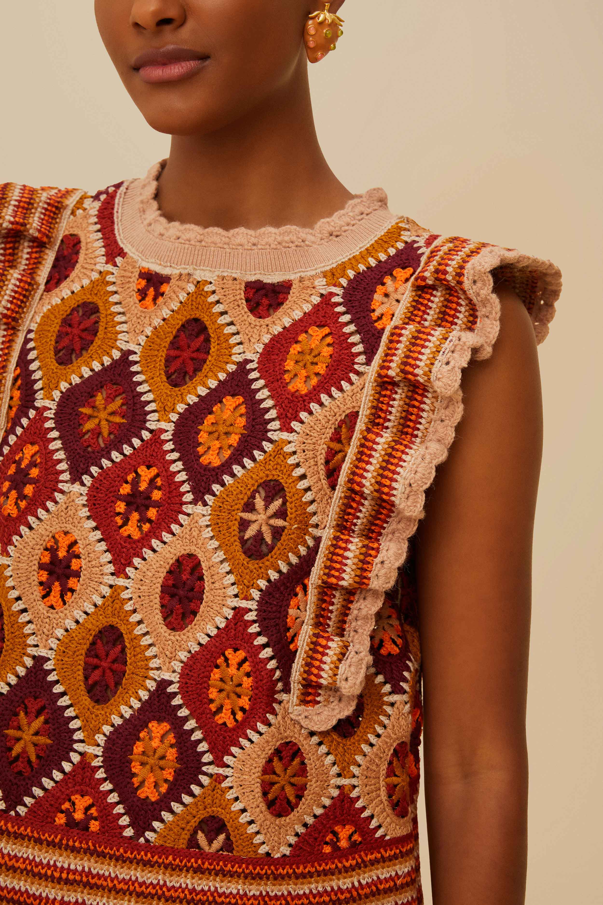 Multicolor Ruffled Crochet Vest - Image 3