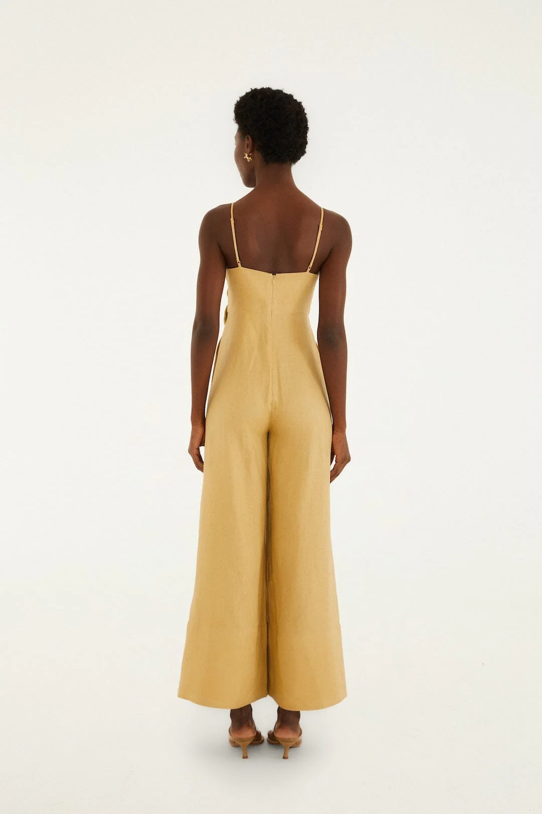 Sand 3d Flowers Euroflax Premium Linen Jumpsuit - Image 3