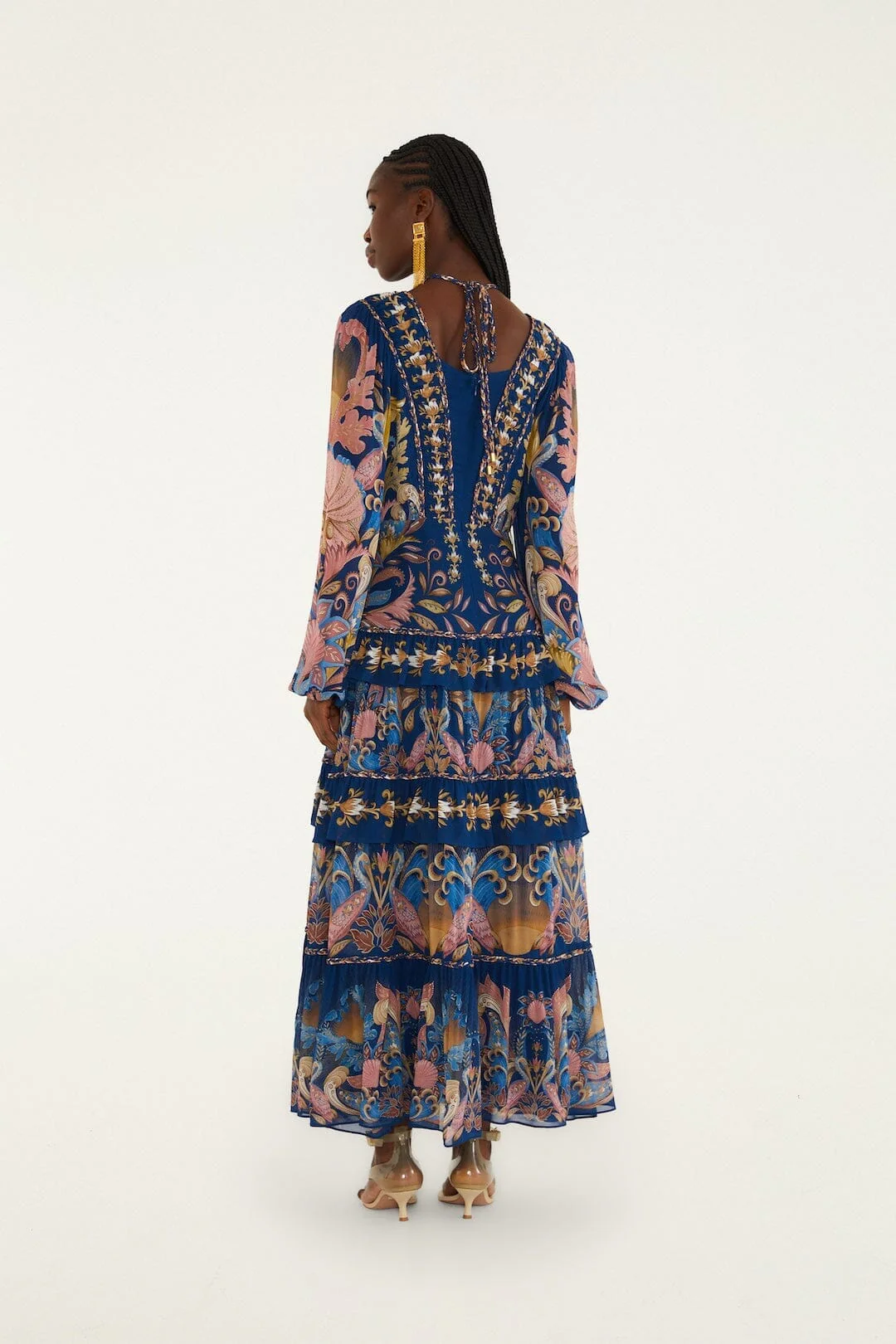 Navy Blue Sea Garden Braid Details Maxi Dress - Image 3