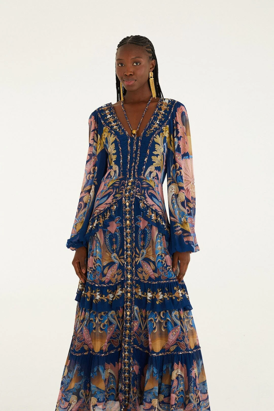 Navy Blue Sea Garden Braid Details Maxi Dress - Image 4