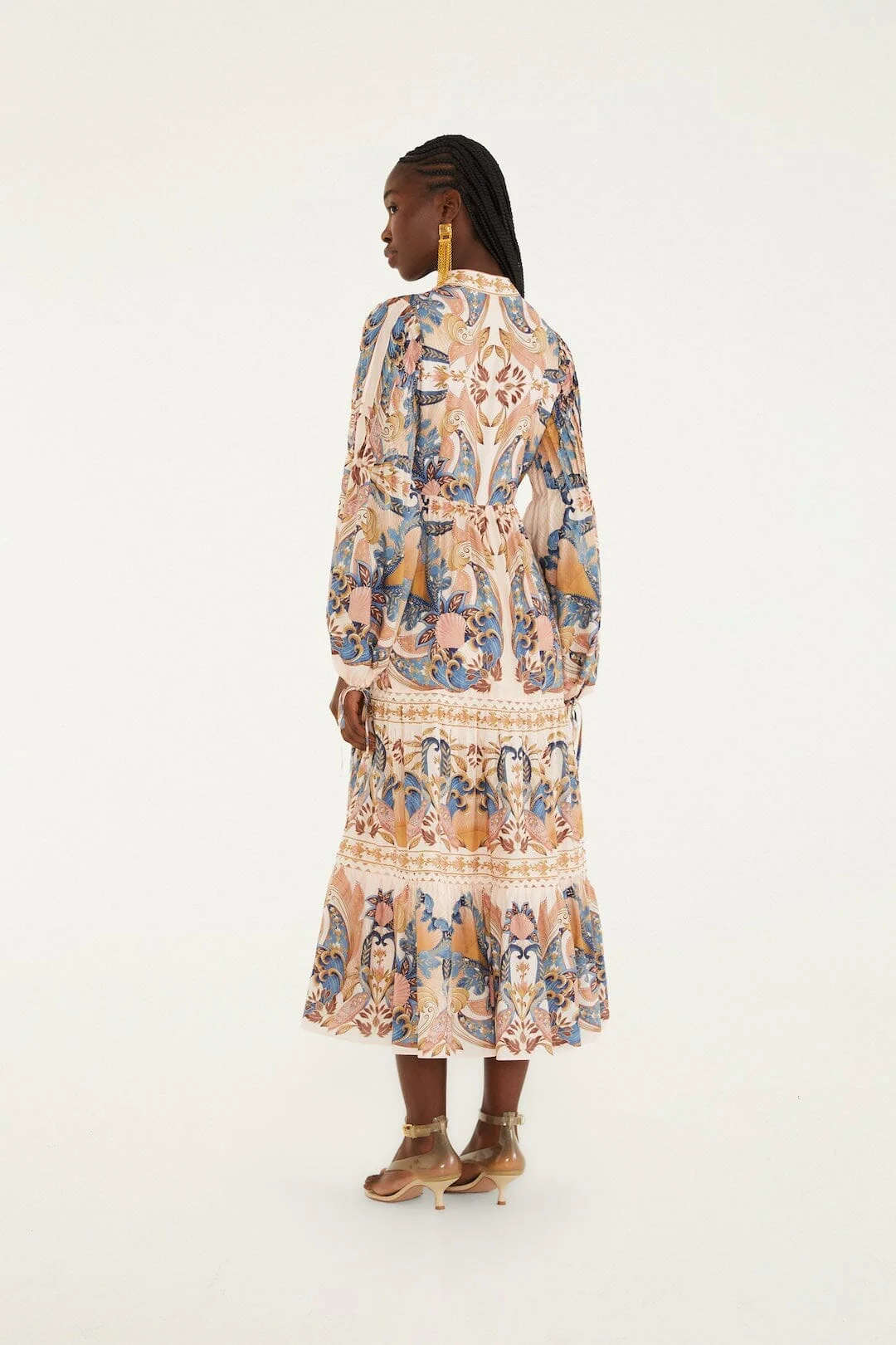 Soft Pink Sea Garden Scarf Pleated Midi Dress - Image 3