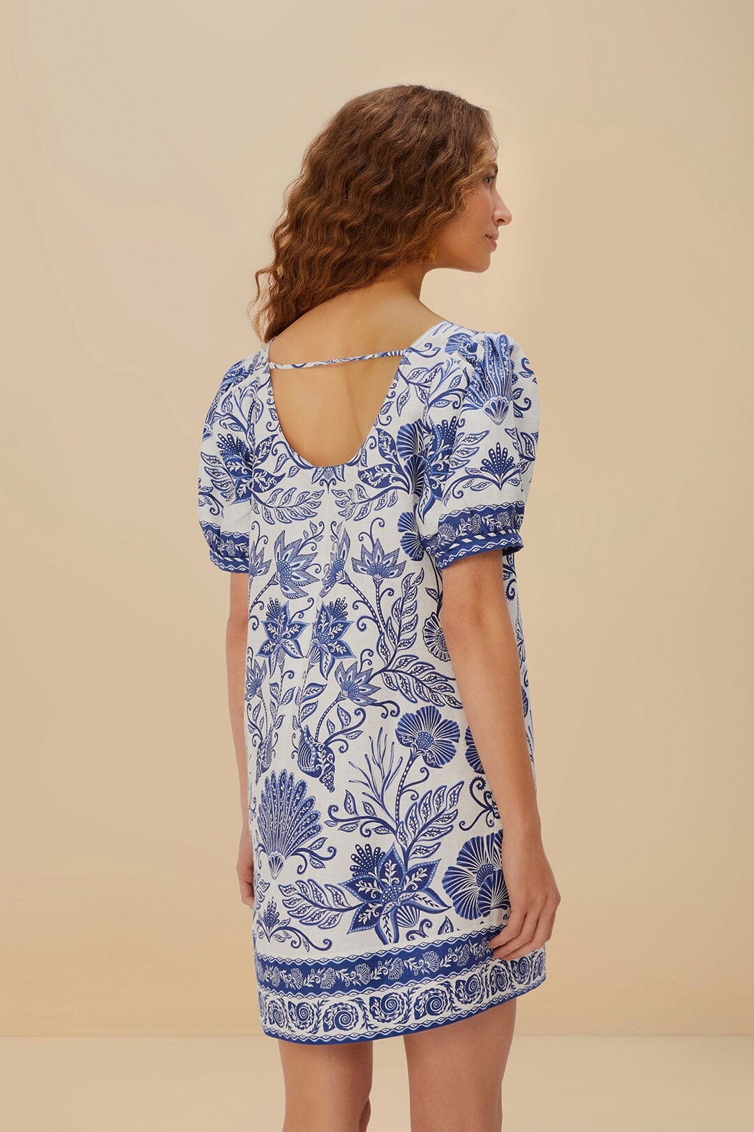 Off-White Shell Garden Euroflax™ Premium Linen Mini Dress - Image 3