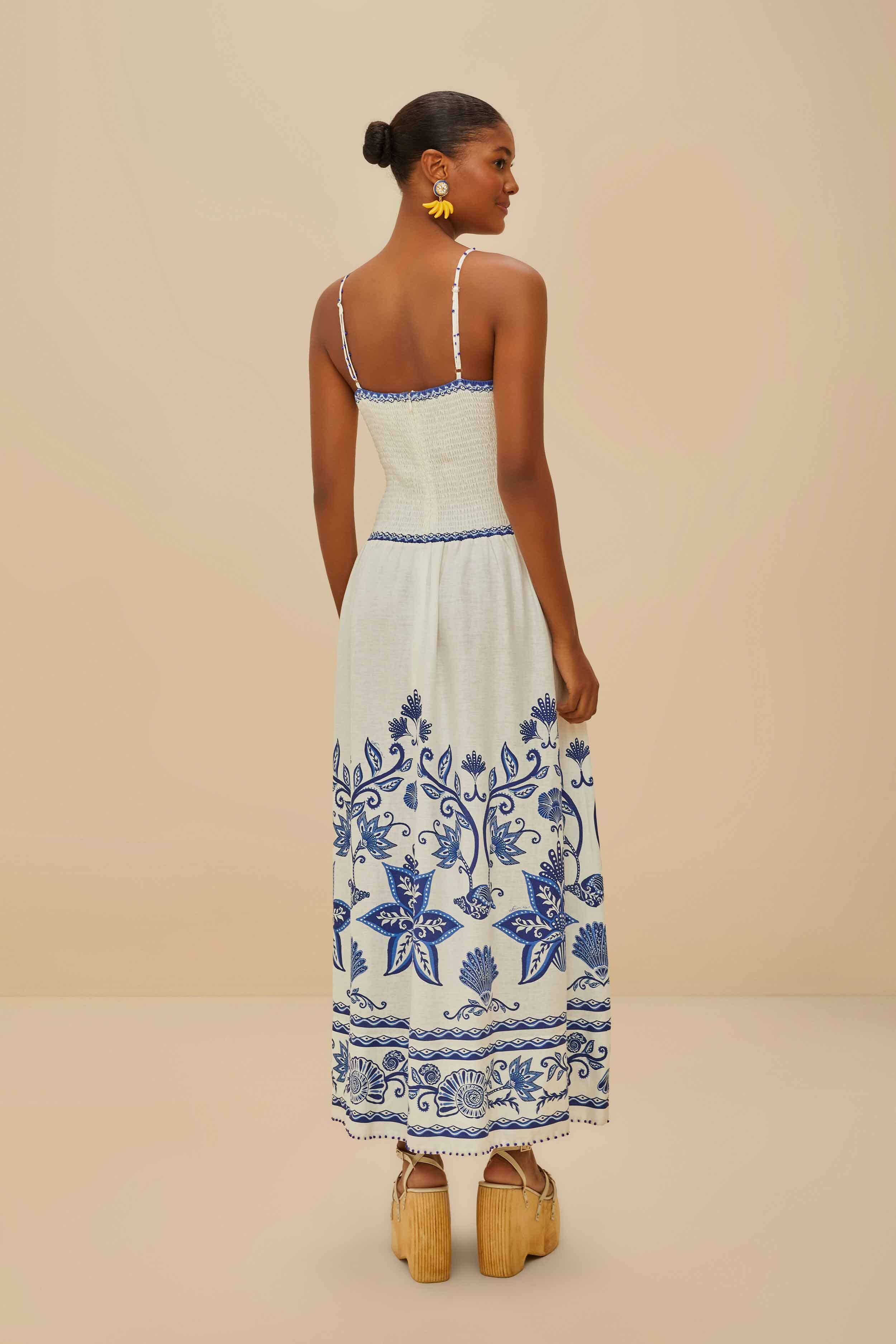 Off-White Shell Garden LENZING™ ECOVERO™ Euroflax™ Midi Dress - Image 4