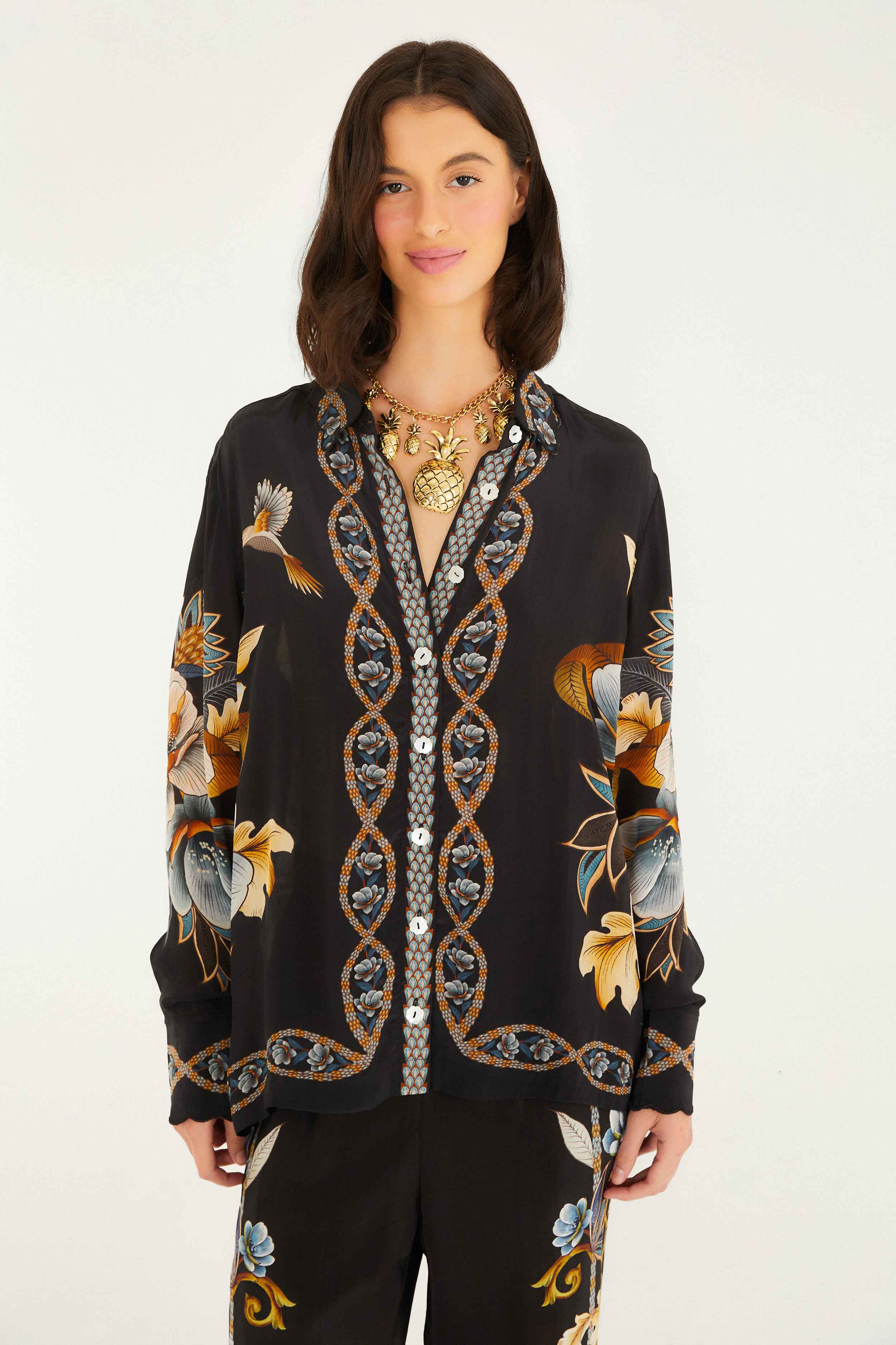 Black Floral Snake Pajama Shirt - Image 2