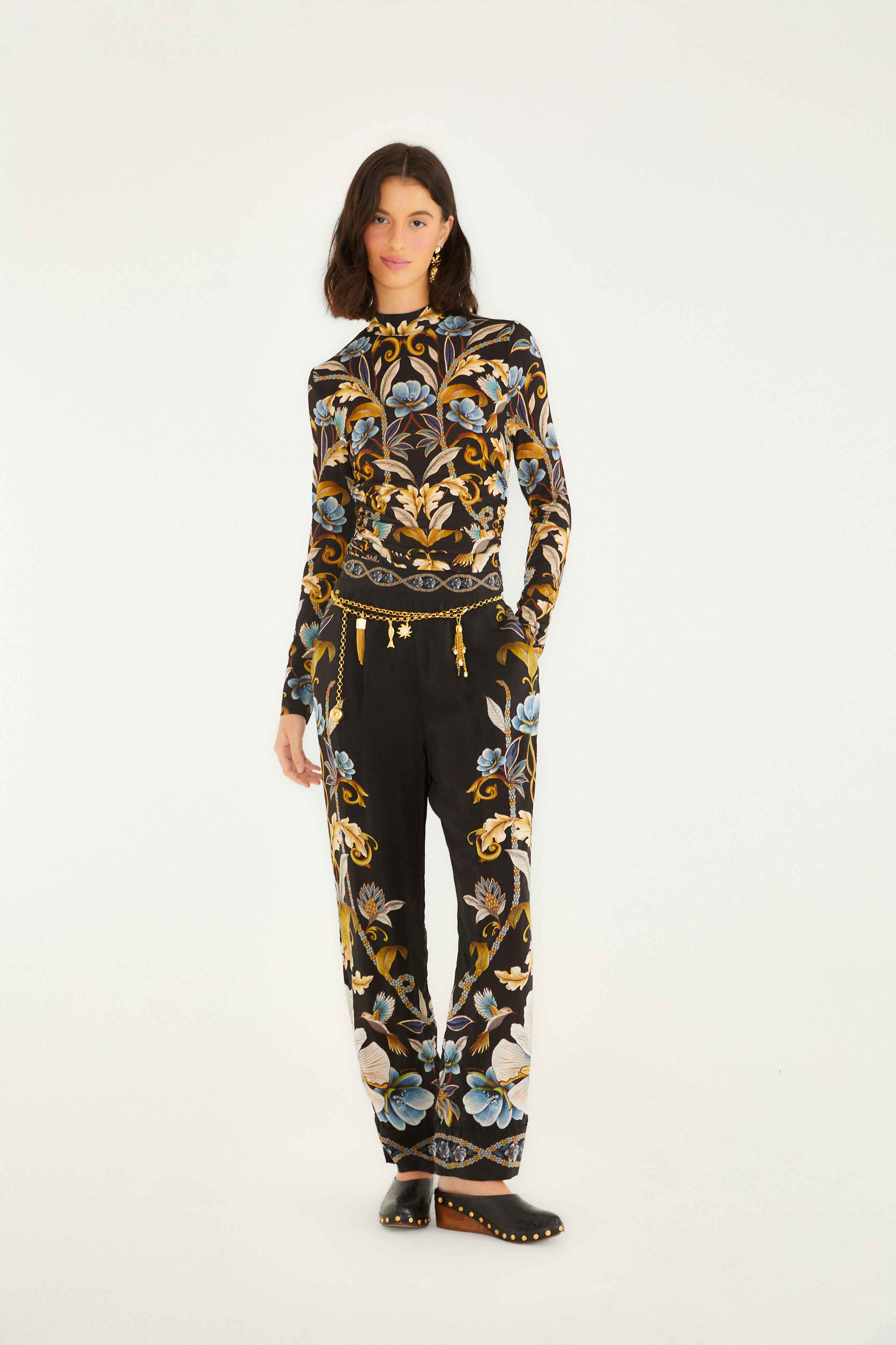 Black Flowerful Garden Jersey Blouse - Image 2