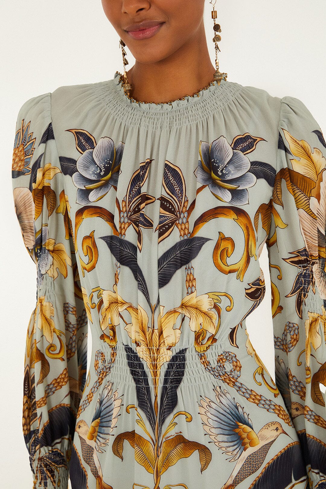 Blue Snake Garden Long Sleeve Mini Dress - Image 3