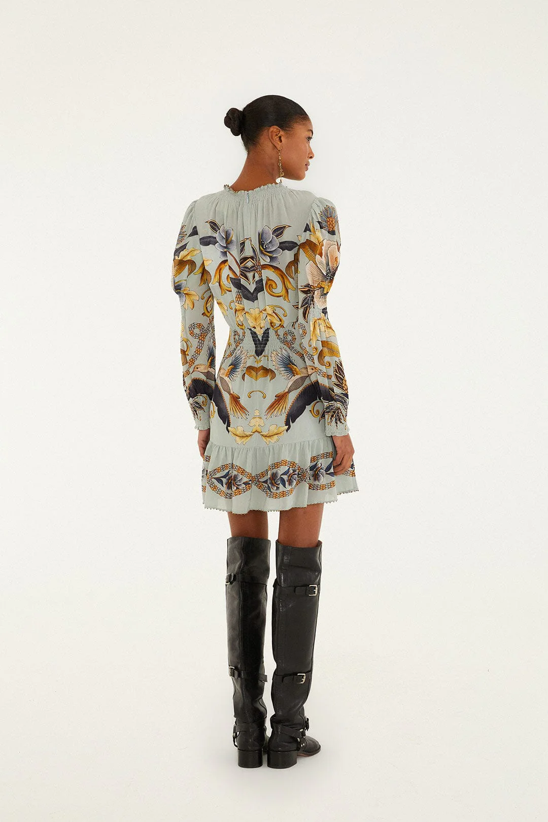 Blue Snake Garden Long Sleeve Mini Dress - Image 4