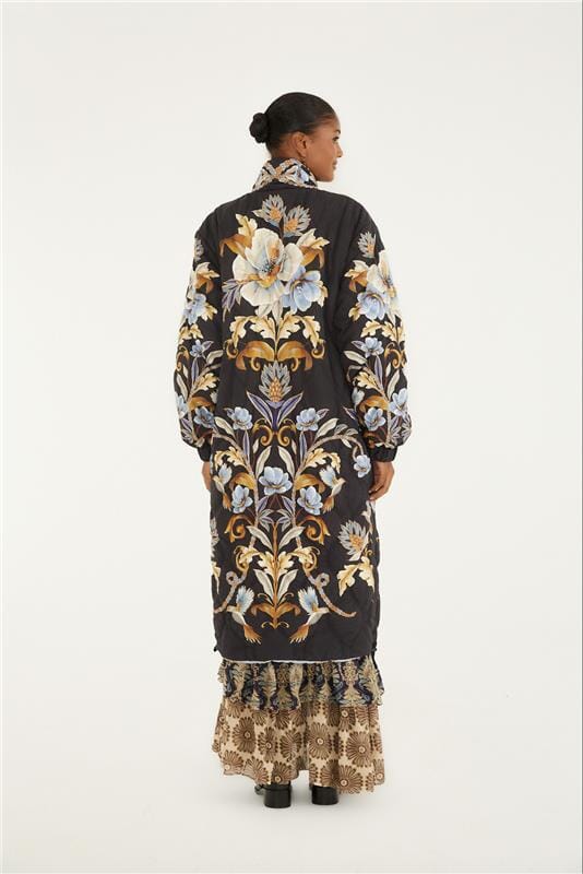 Black Flowerful Snake Garden Reversible Maxi Puffer Jacket - Image 4