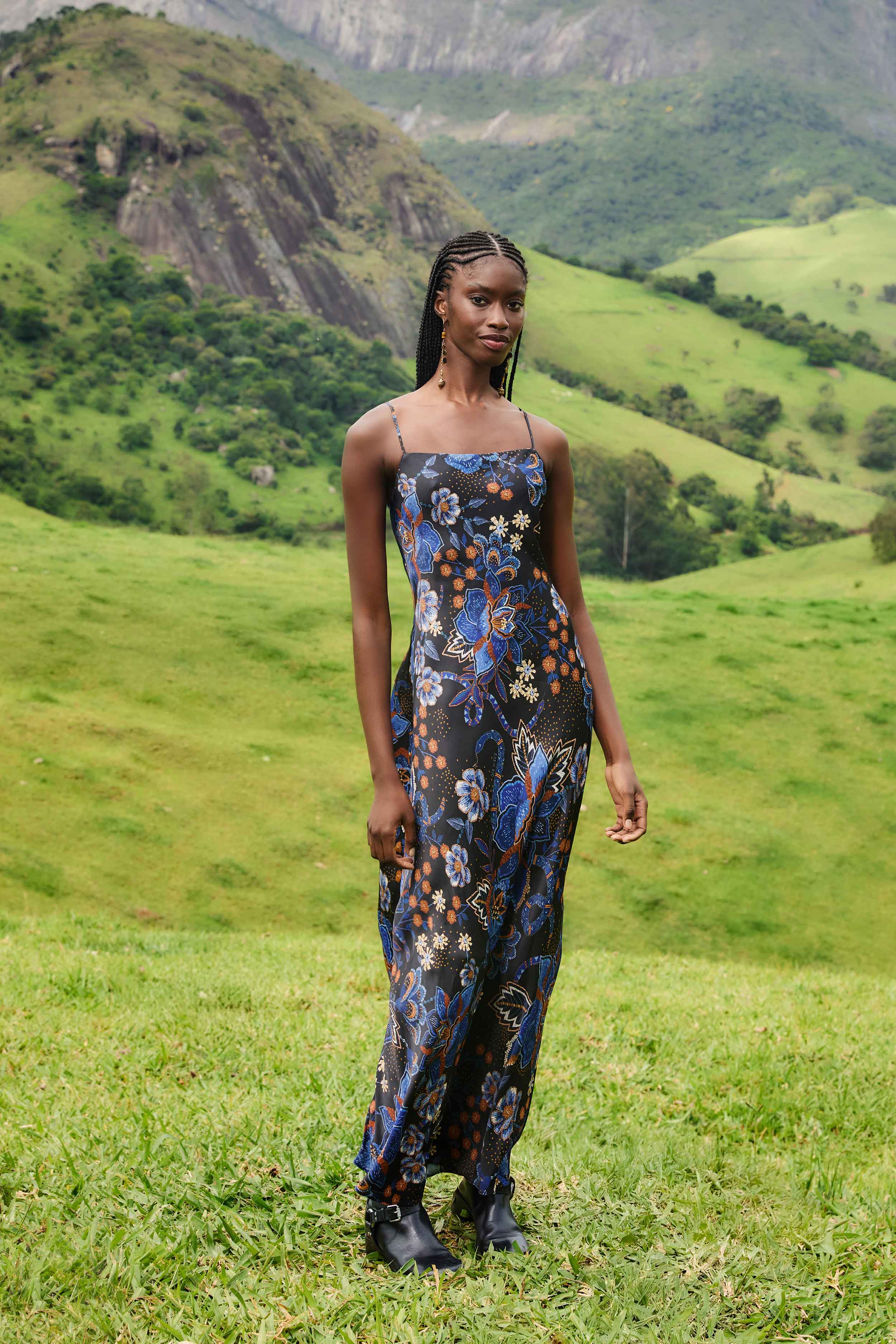 Black Snakes Bouquet Lenzing™ Ecovero™ Slip Maxi Dress