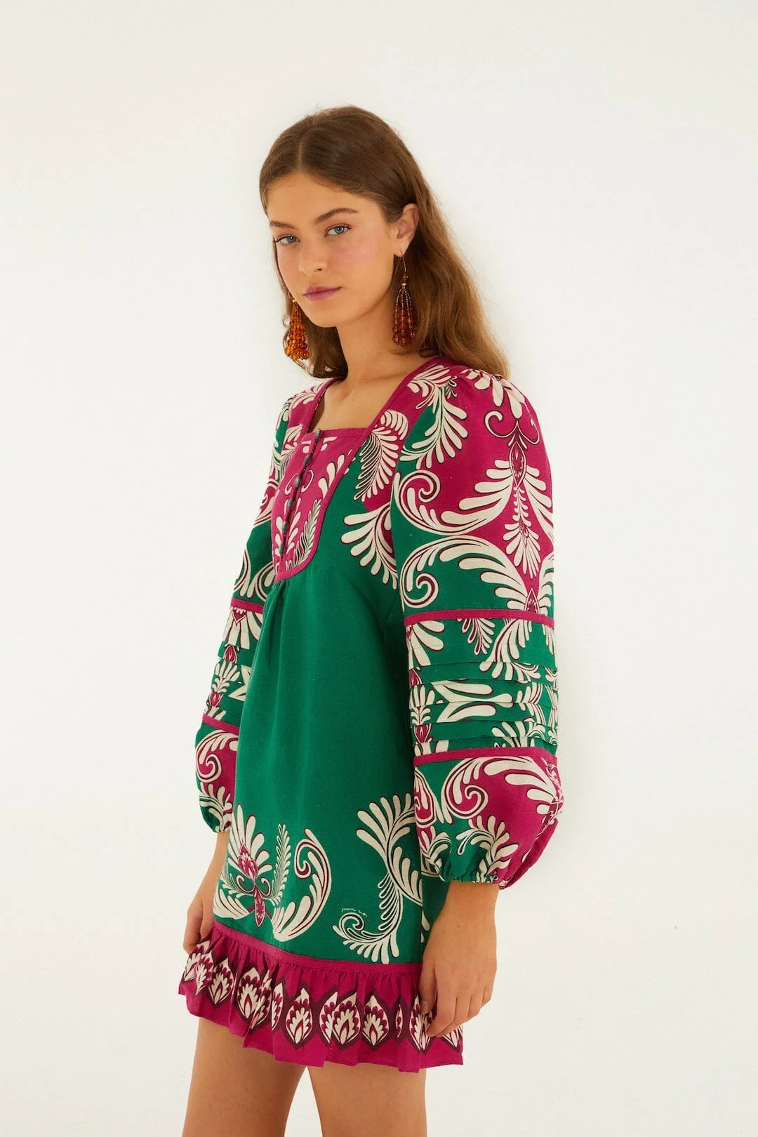 Multicolor Spring Arabesc Long Sleeve Euroflax Premium Linen Mini Dress - Image 5