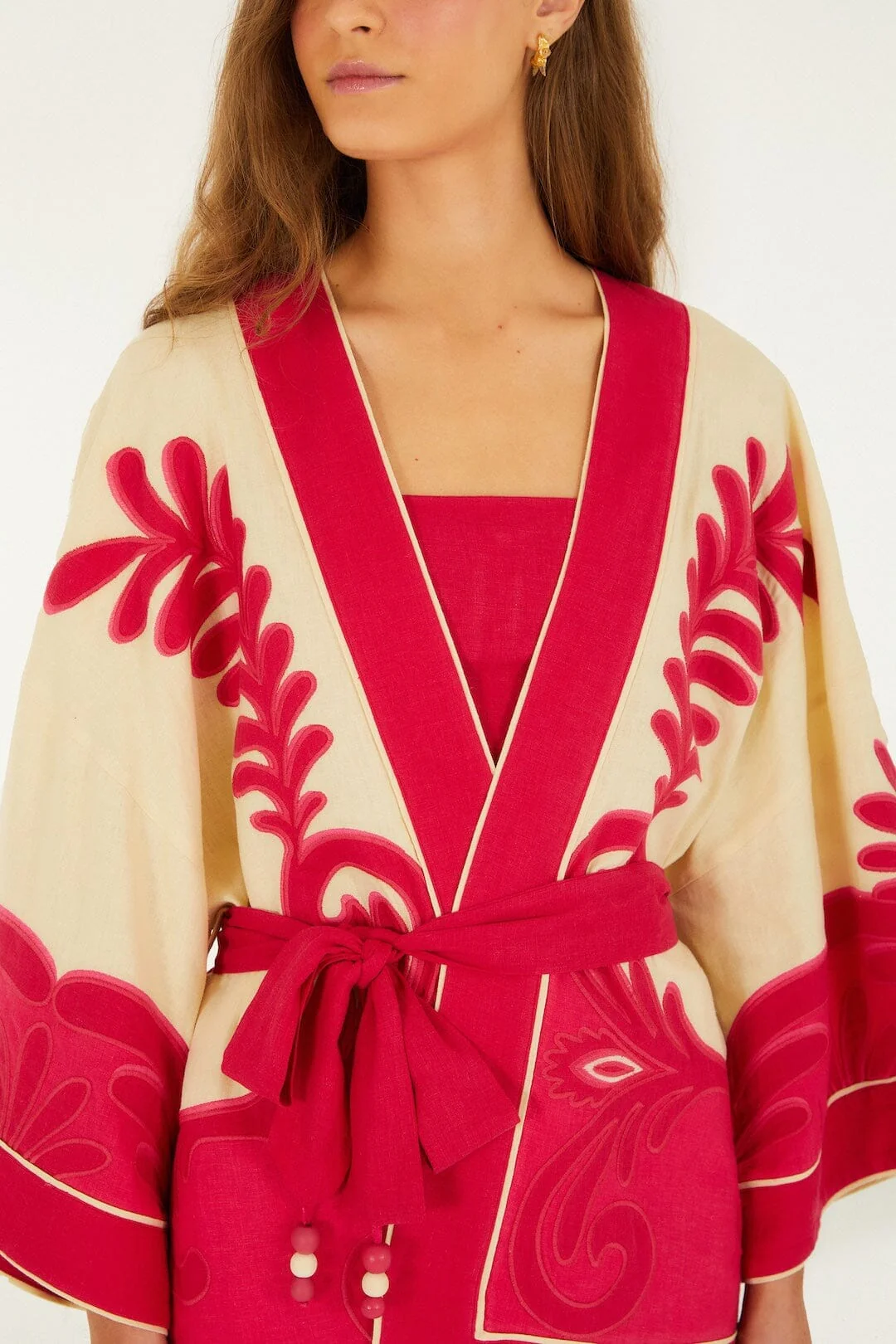 Pink Spring Arabesc Cutwork Lenzing Ecovero Euroflax Kimono - Image 2
