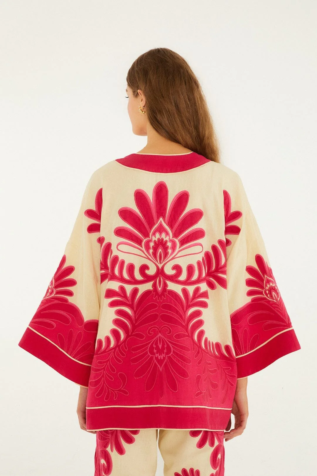 Pink Spring Arabesc Cutwork Lenzing Ecovero Euroflax Kimono - Image 3